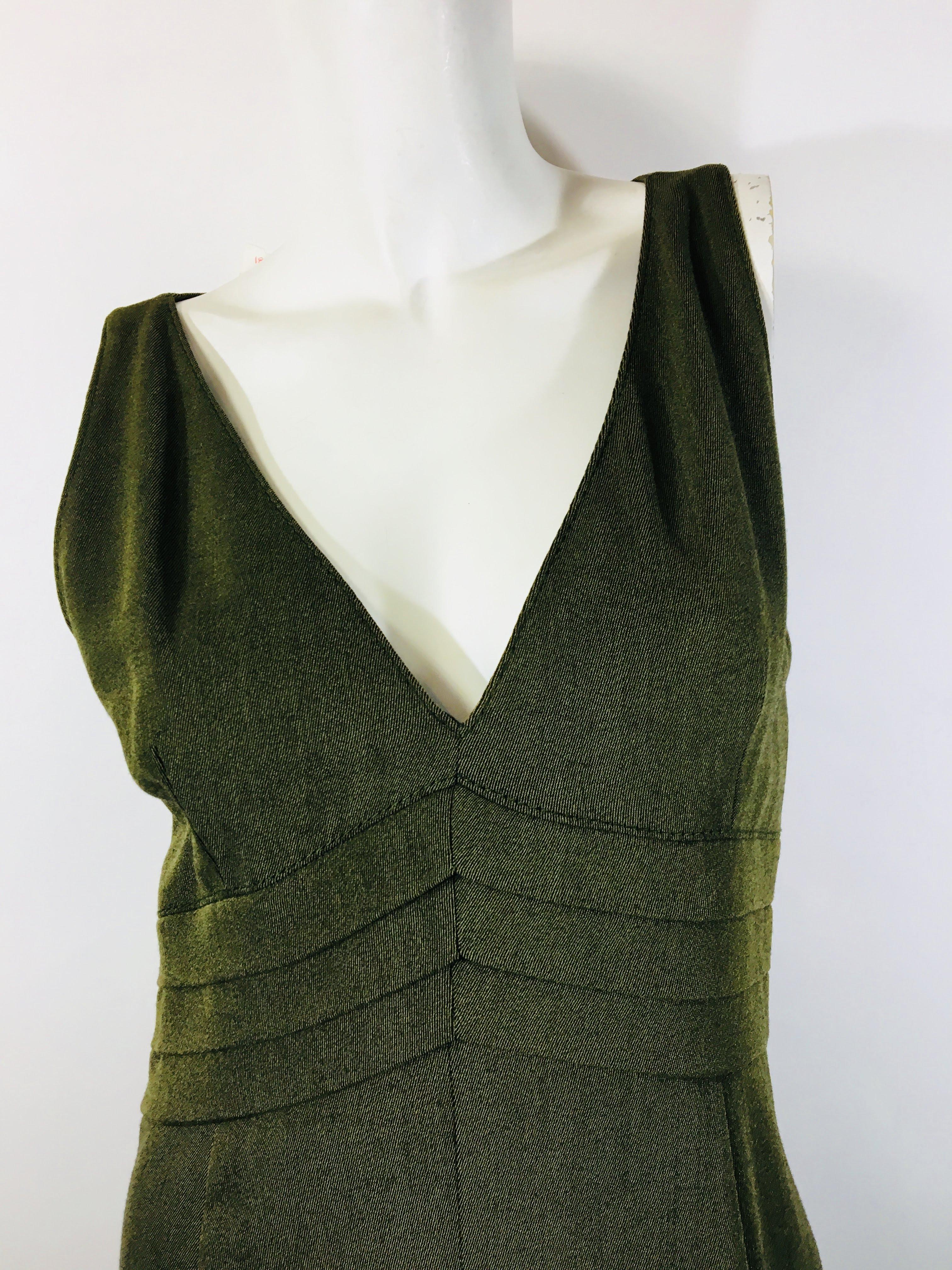 Valentino Sleeveless Dress with Pleated Chevron Waist. Knee Length  with Back Zipper in Olive Green.