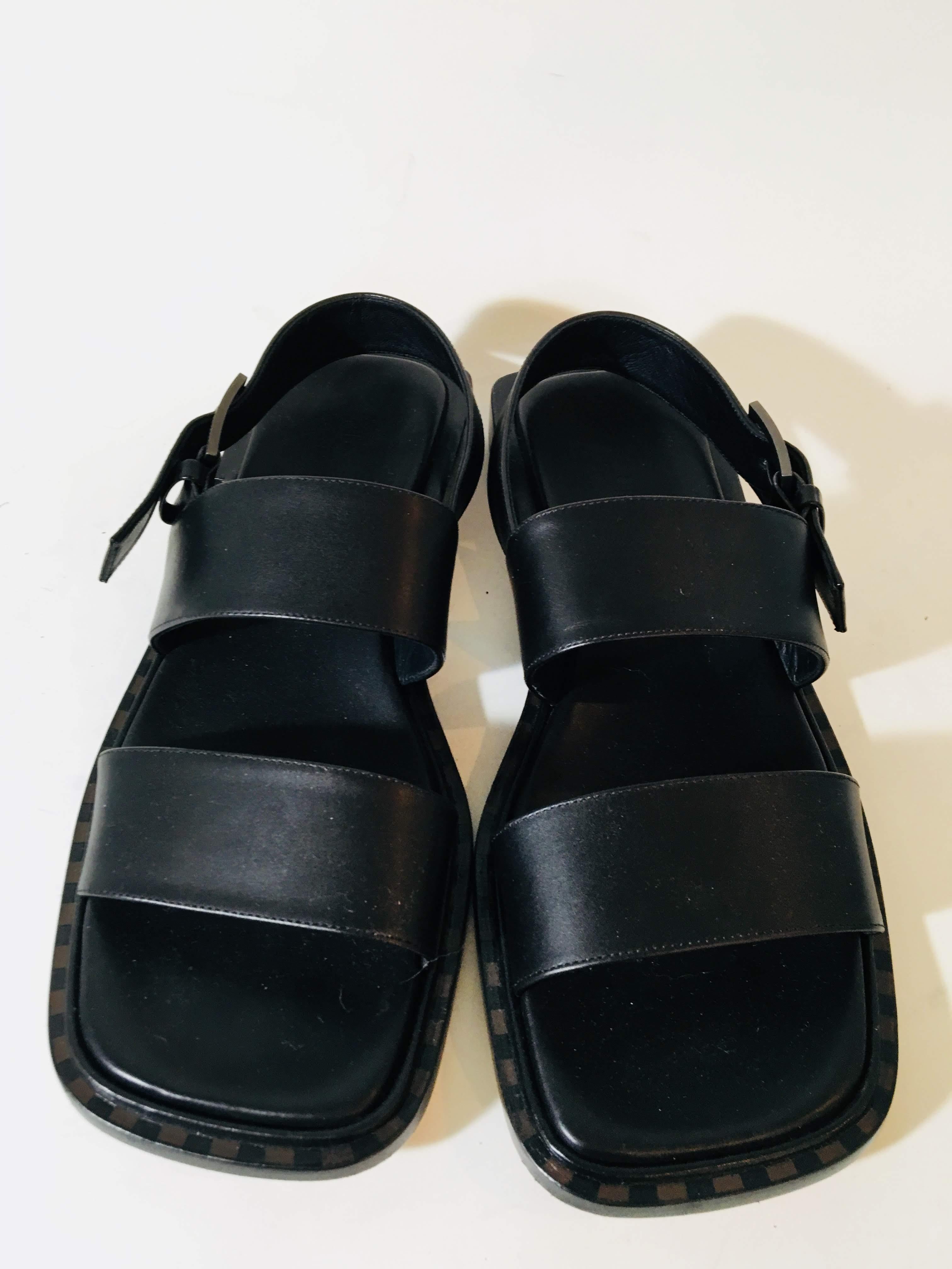 Louis Vuitton Black Leather Double Strap with Ankle Strap and Buckle.