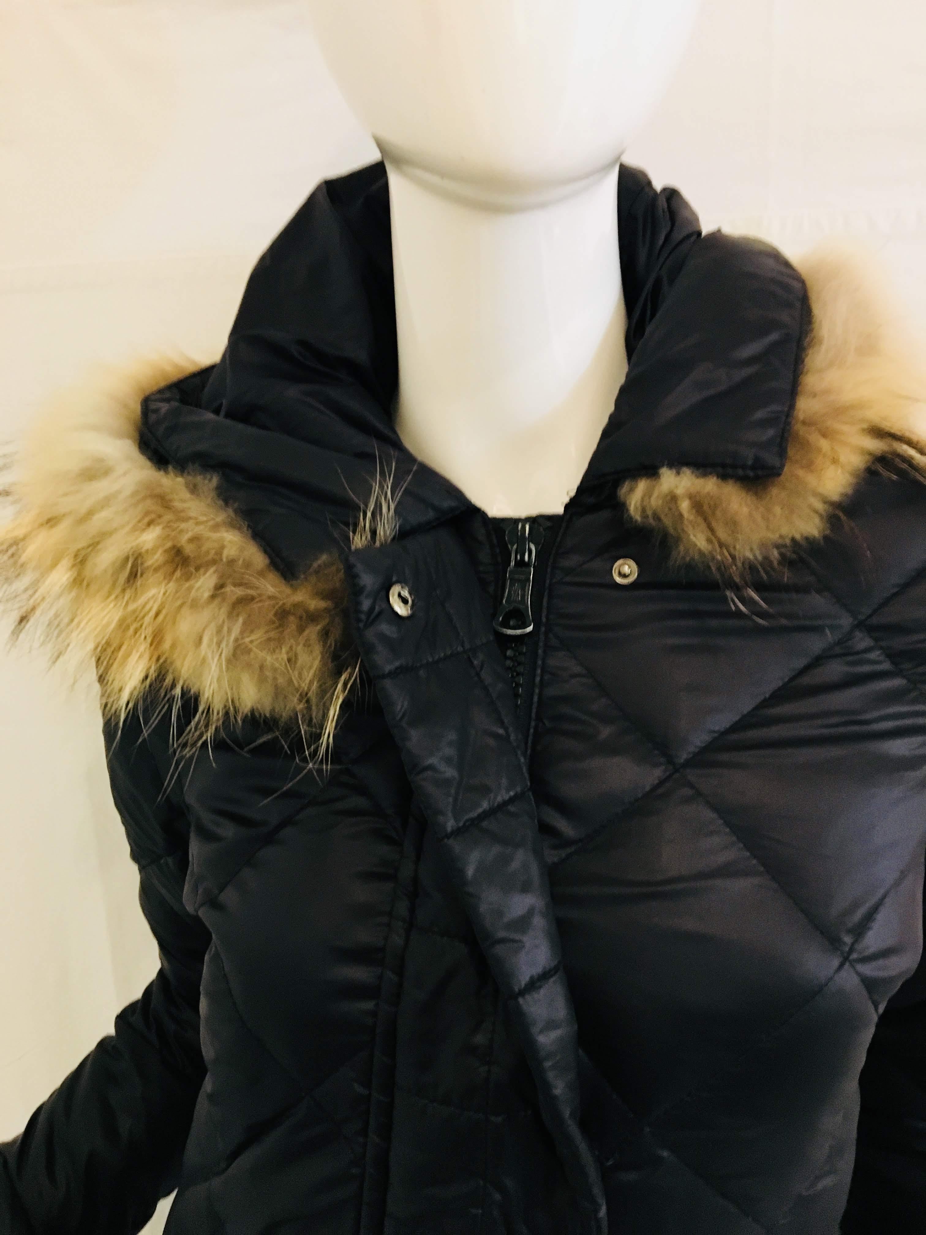 Moncler Winter Parka Jacket with Fur Hood, Full Zip and Snap Front.