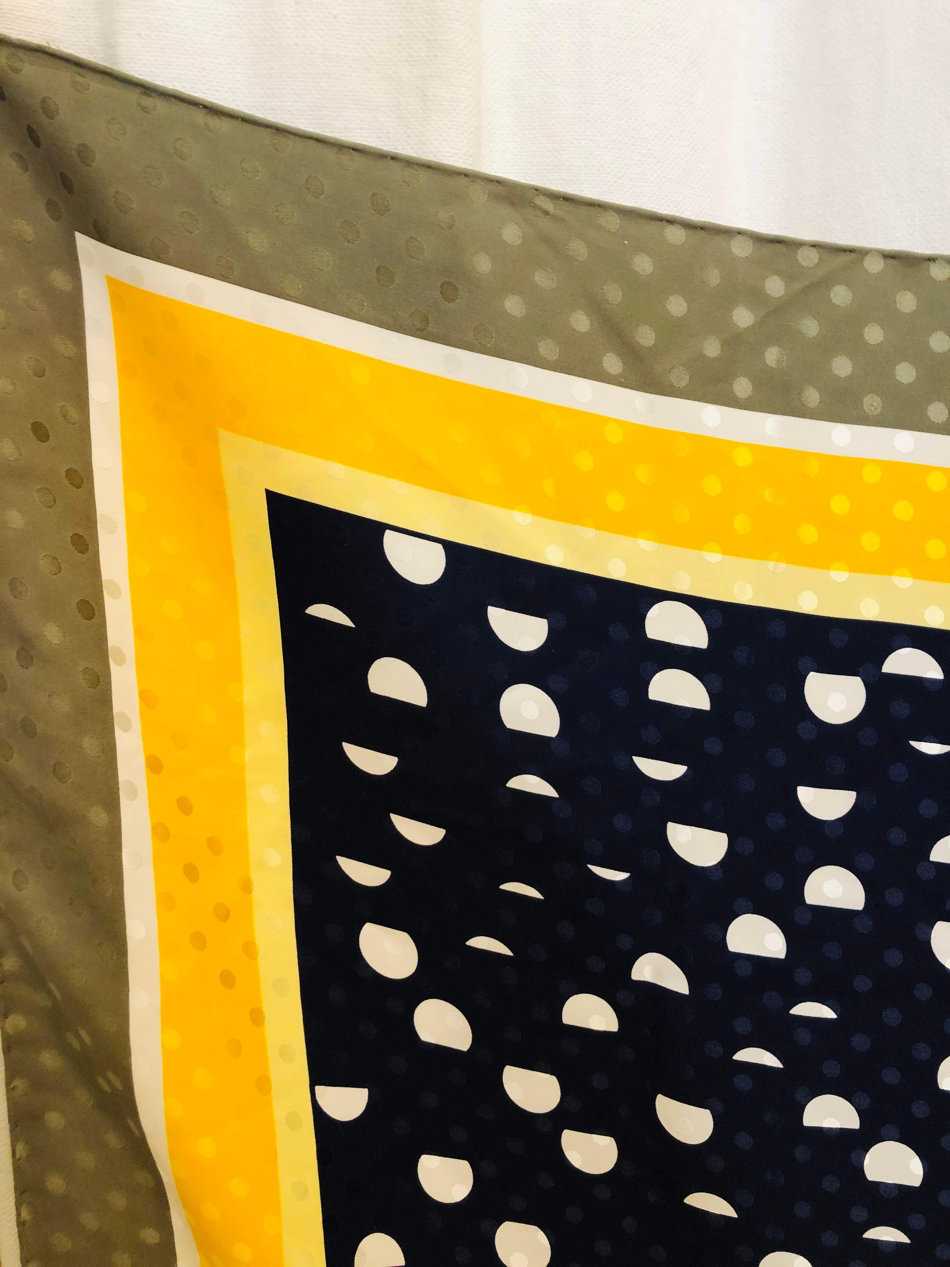 Navy, Yellow, and Olive Silk Scarf with Polka-dot Print 34