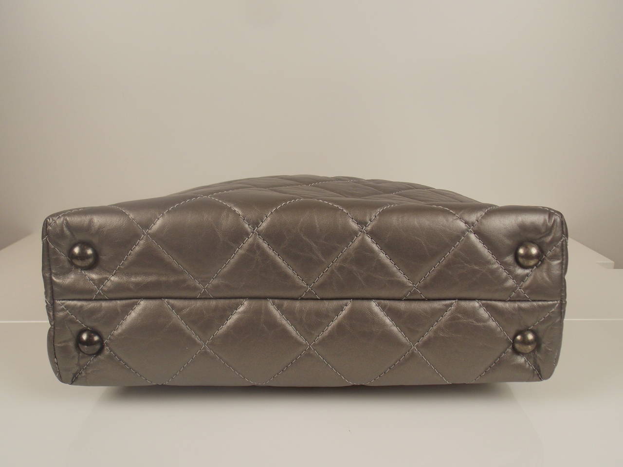 Gray Chanel Tote With Double Chain Strap