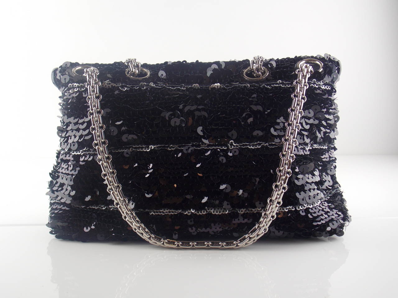 Chanel 'Reissue Embellishment Purse', Black and White Sequin with Silver Hardware and Chain.