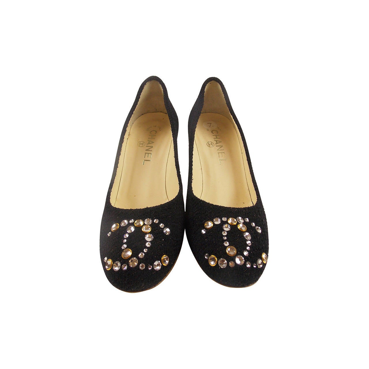 CHANEL Black SPARKLE TWEED LACQUERED CORK HEEL at 1stdibs