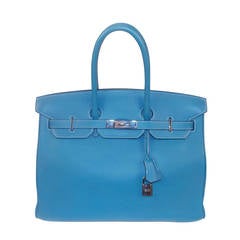 HERMES 35 Cm Birkin Bag, Blue Jean
