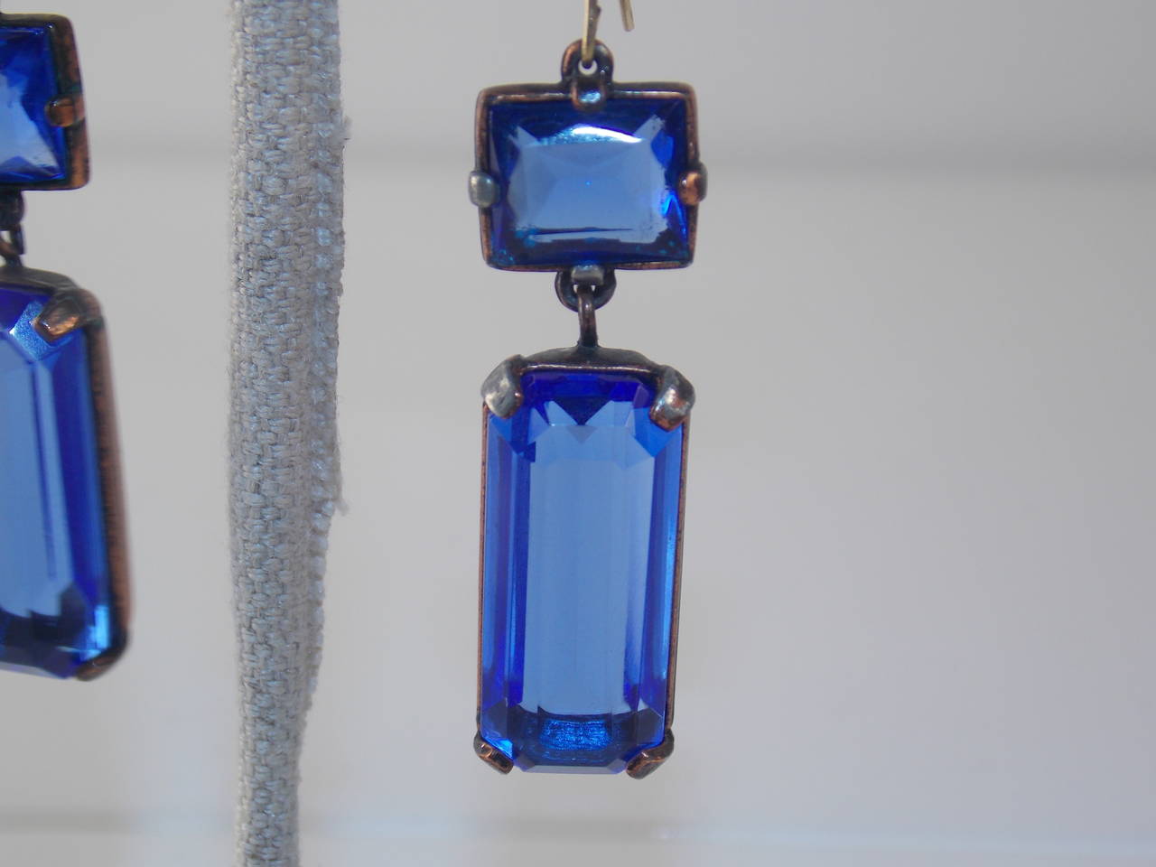Yves Saint Laurent vintage crystal earrings in blue faceted crystal set in guilt brass metal. One of our favorite pieces as the blue crystal is absolutely stunning. This YSL piece takes you from day to formal in a flash; where them with jeans and a