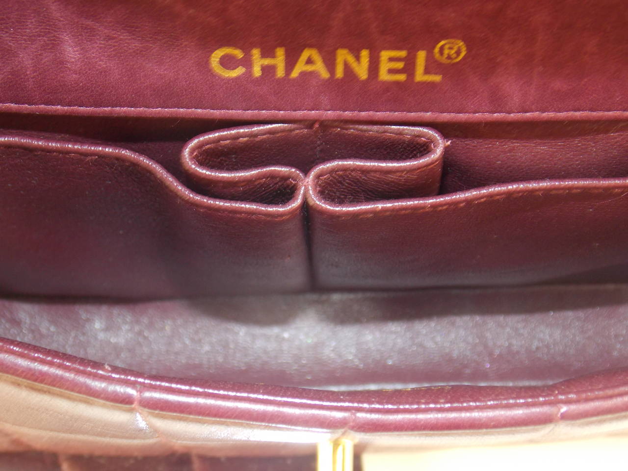 Chanel Burgundy East West Choclate Bar Handbag In Good Condition In Bridgehampton, NY