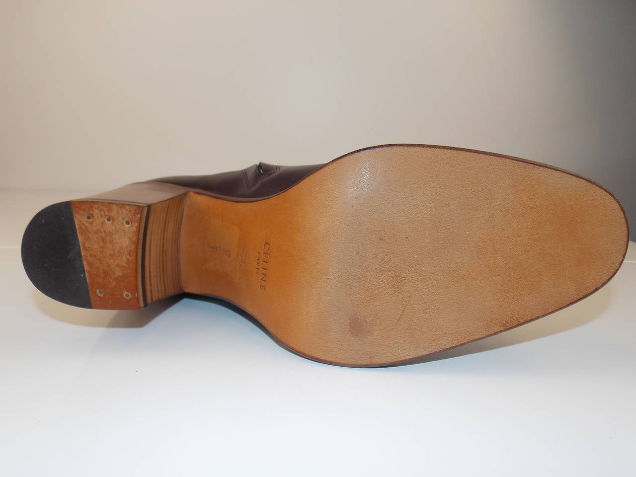 Celine Brown Leather Ankle Booties In Excellent Condition In Bridgehampton, NY