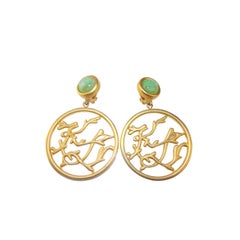 Karl Lagerfeld Gold Turquoise Cabochon Clip Earrings