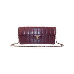 Chanel Burgundy East West Choclate Bar Handbag