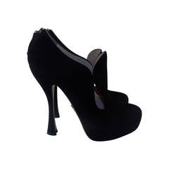 Prada Suede Black Platform Booties With Cut Outs