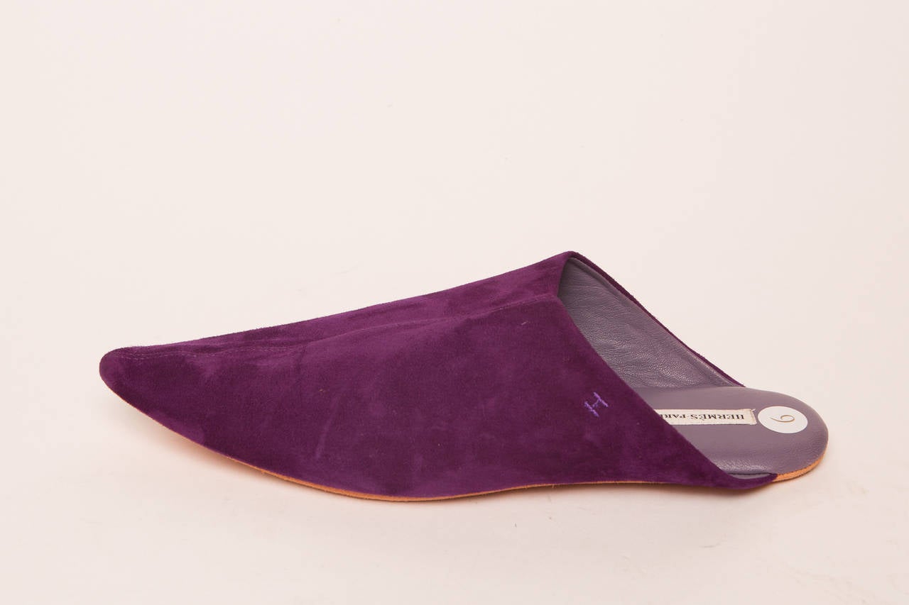 Hermes purple suede pointy toe slipper/slide.