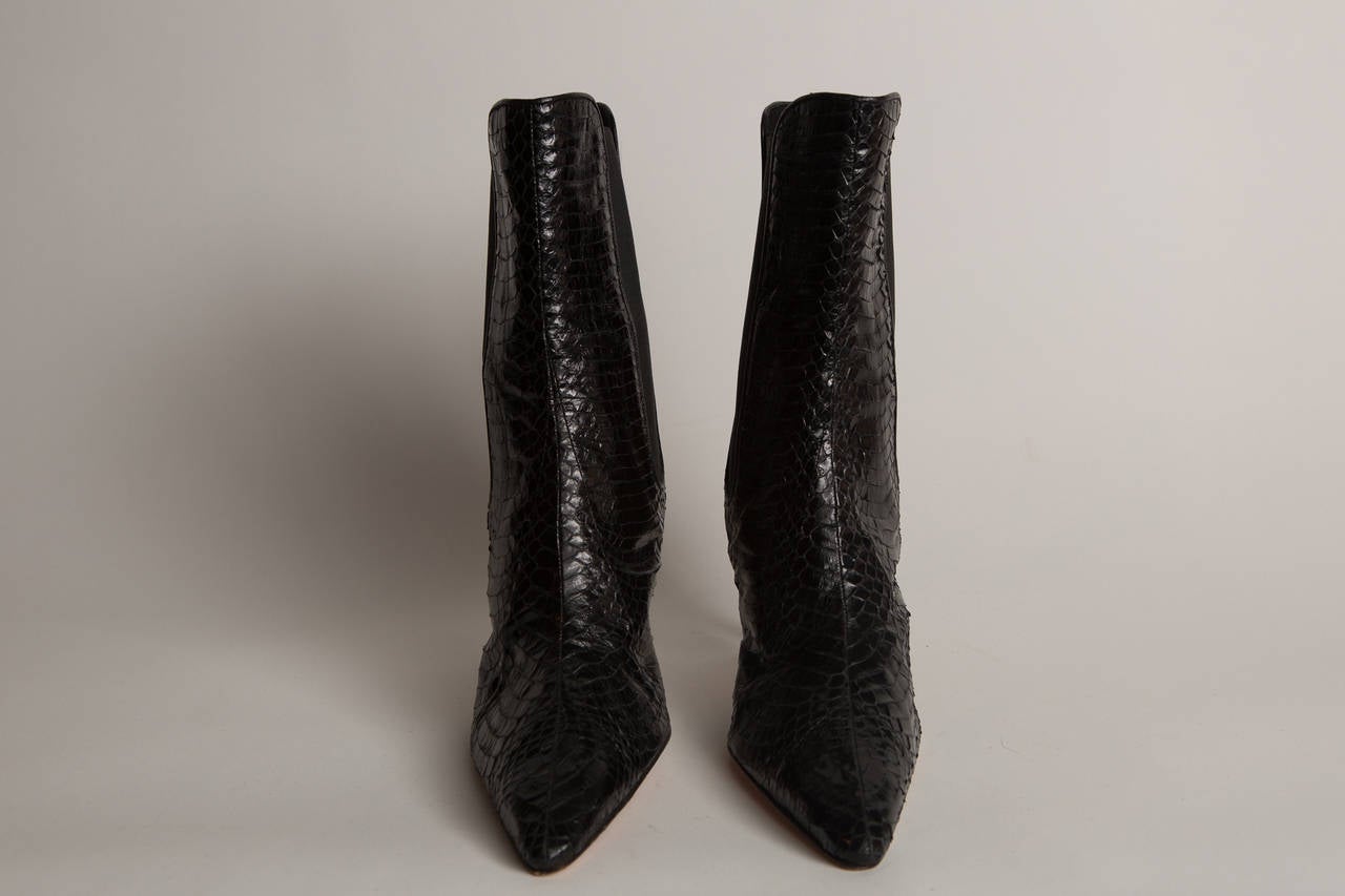 Manolo Blank black snakeskin booties with 2