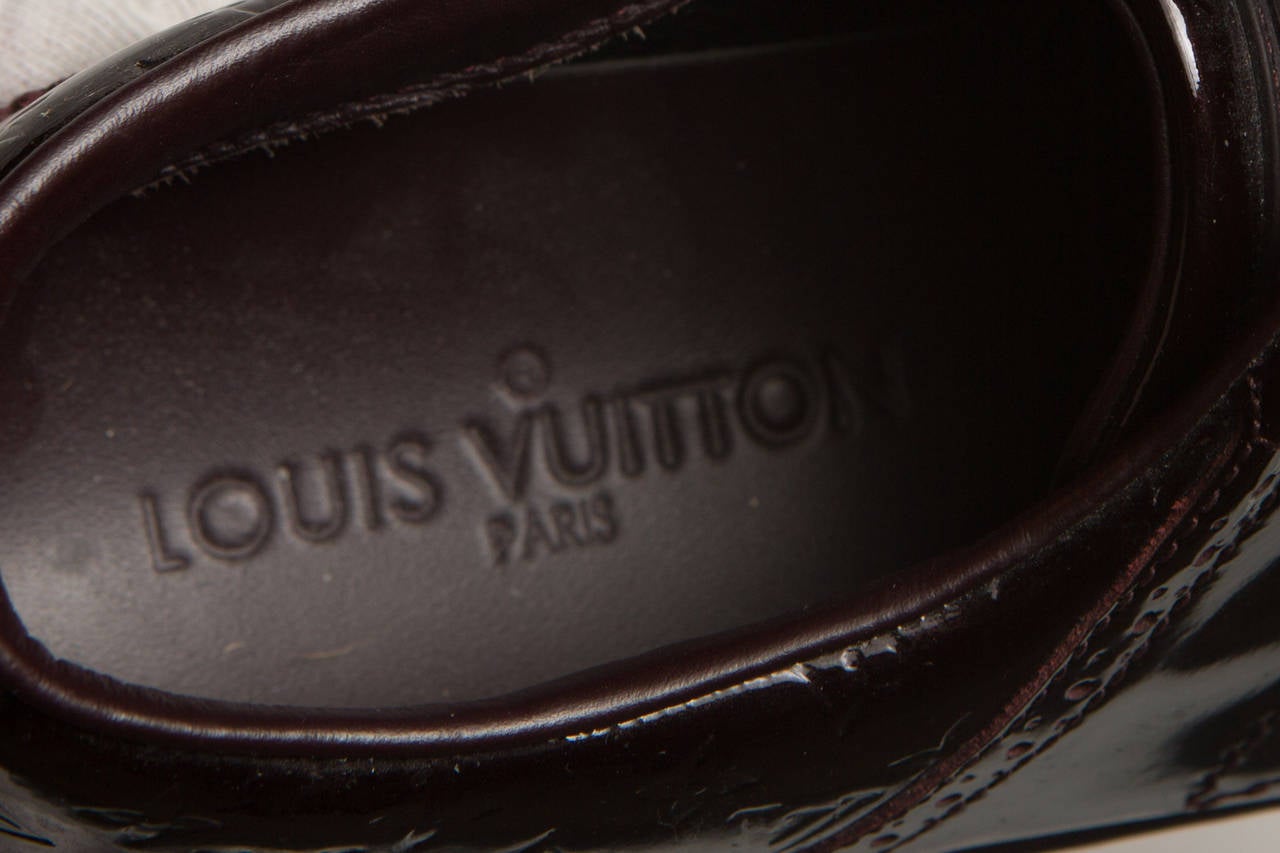 Women's Louis Vuitton Chocolate Patent Leather Brogue Sneakers