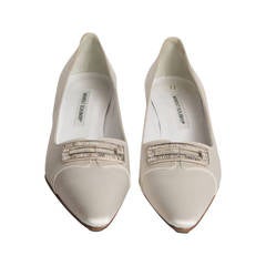 Manolo Blahnik White Low Heel Shoes