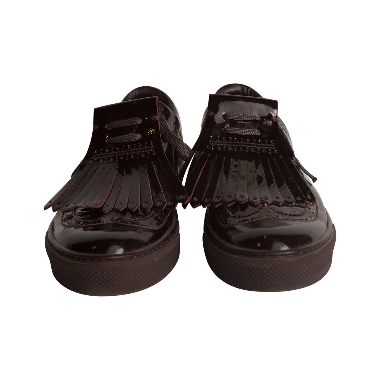 Louis Vuitton Chocolate Patent Leather Brogue Sneakers