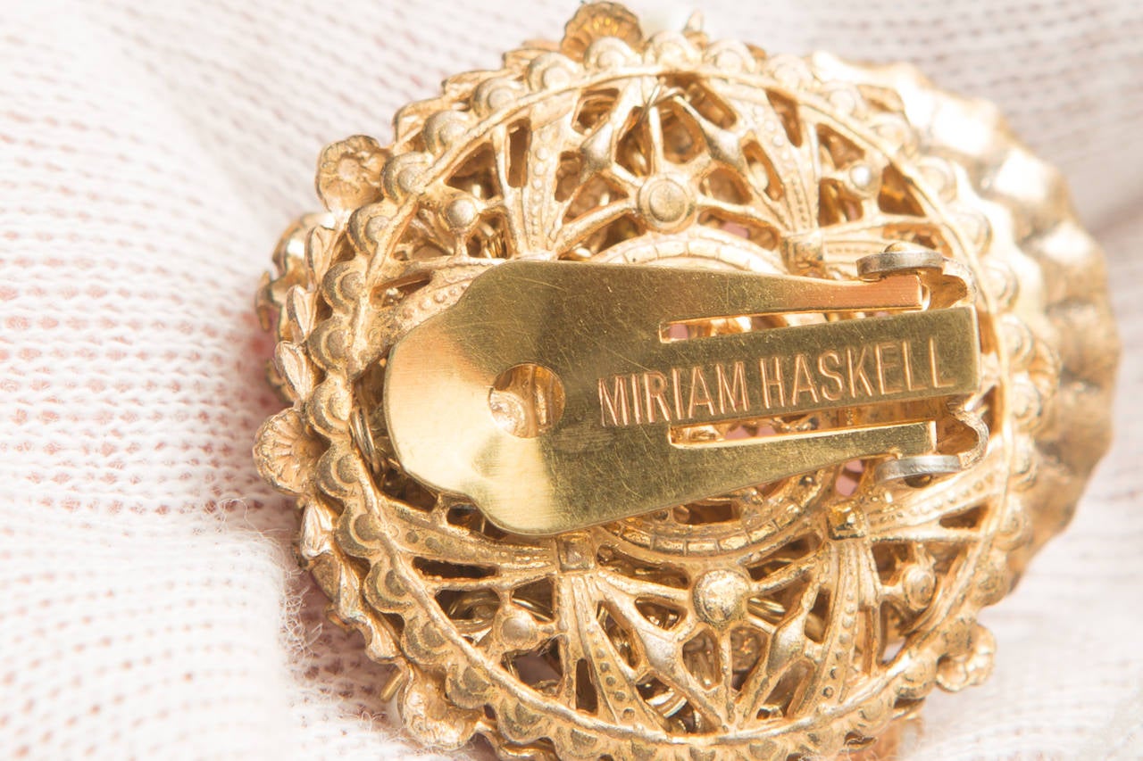 Miriam Haskell Bouquet Clip Earrings In Excellent Condition In Bridgehampton, NY