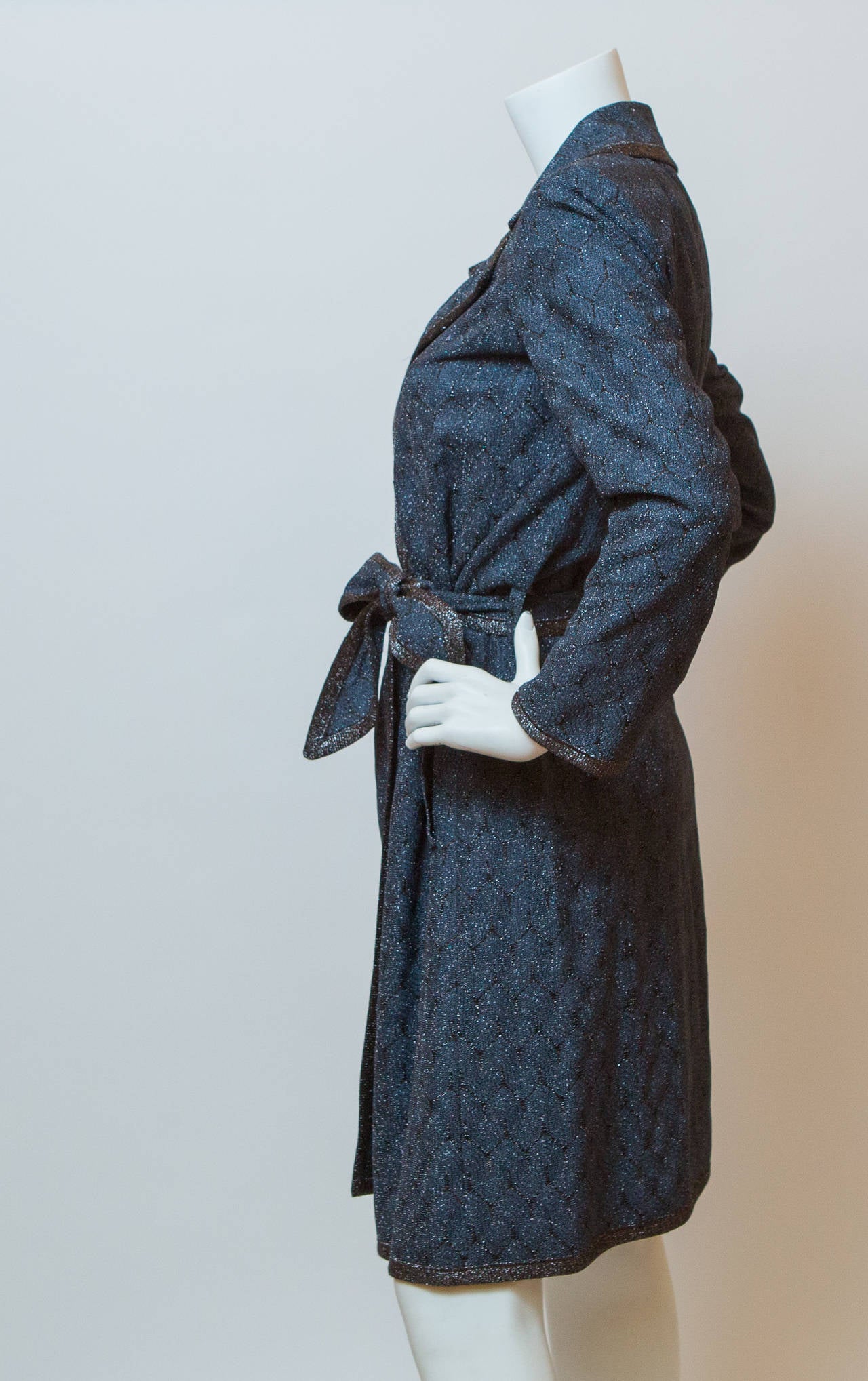 Women's Missoni Metallic Cobalt Blue and Bronze Belted Coat