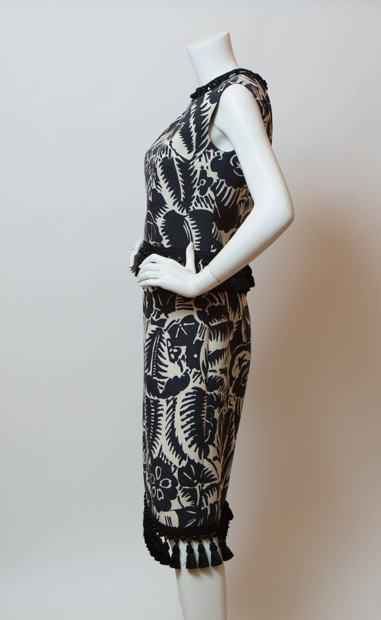 Marc Jacobs black and white floral print sleeveless dress with tassel detail.