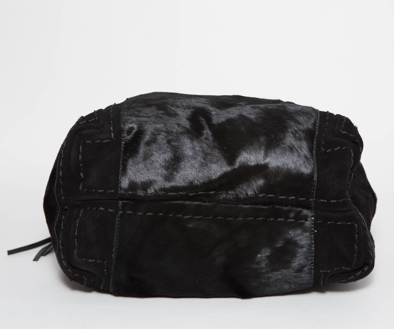 Jimmy Choo Black Pony Hair Hobo Bag with Gold Hardware In Excellent Condition For Sale In Bridgehampton, NY