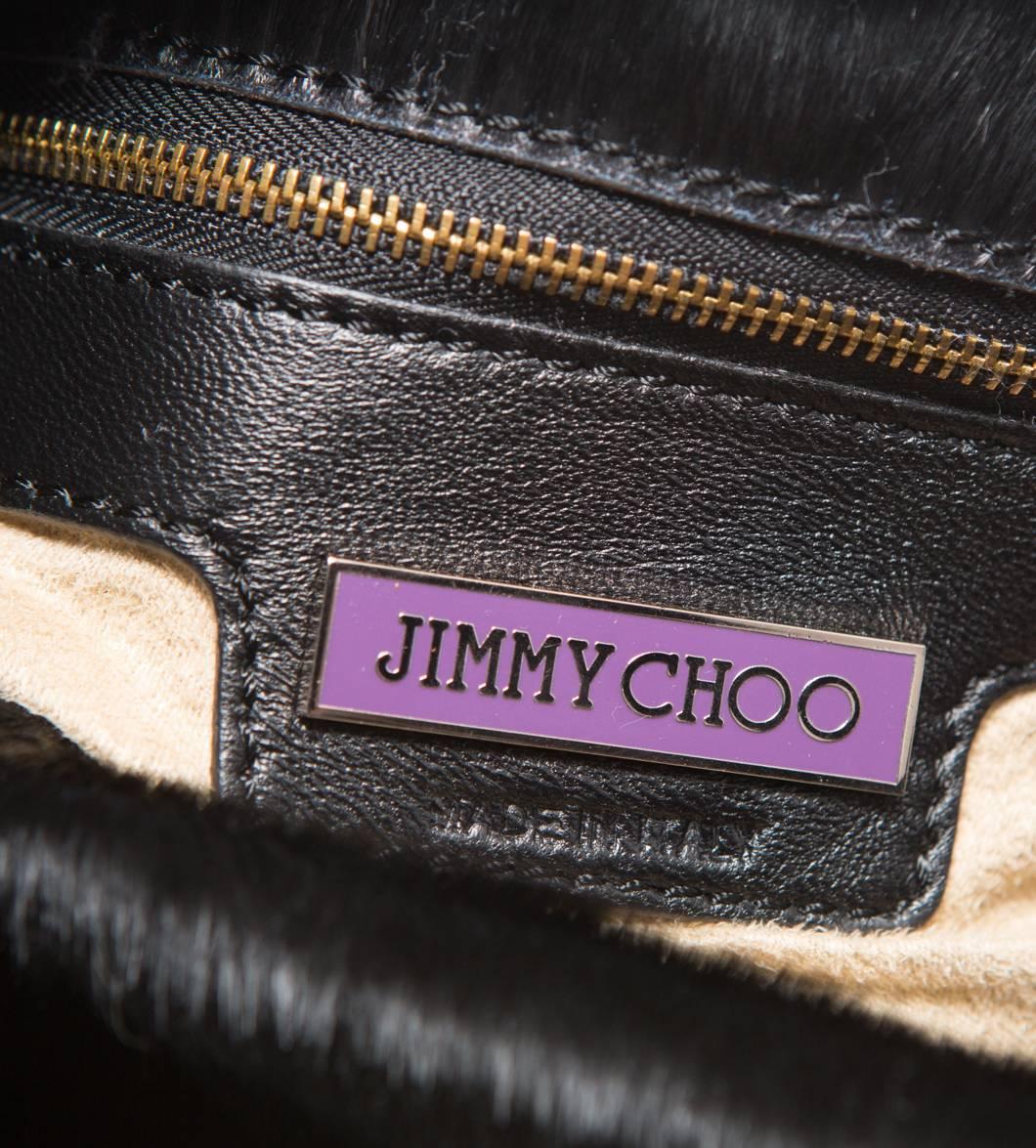 Women's Jimmy Choo Black Pony Hair Hobo Bag with Gold Hardware For Sale