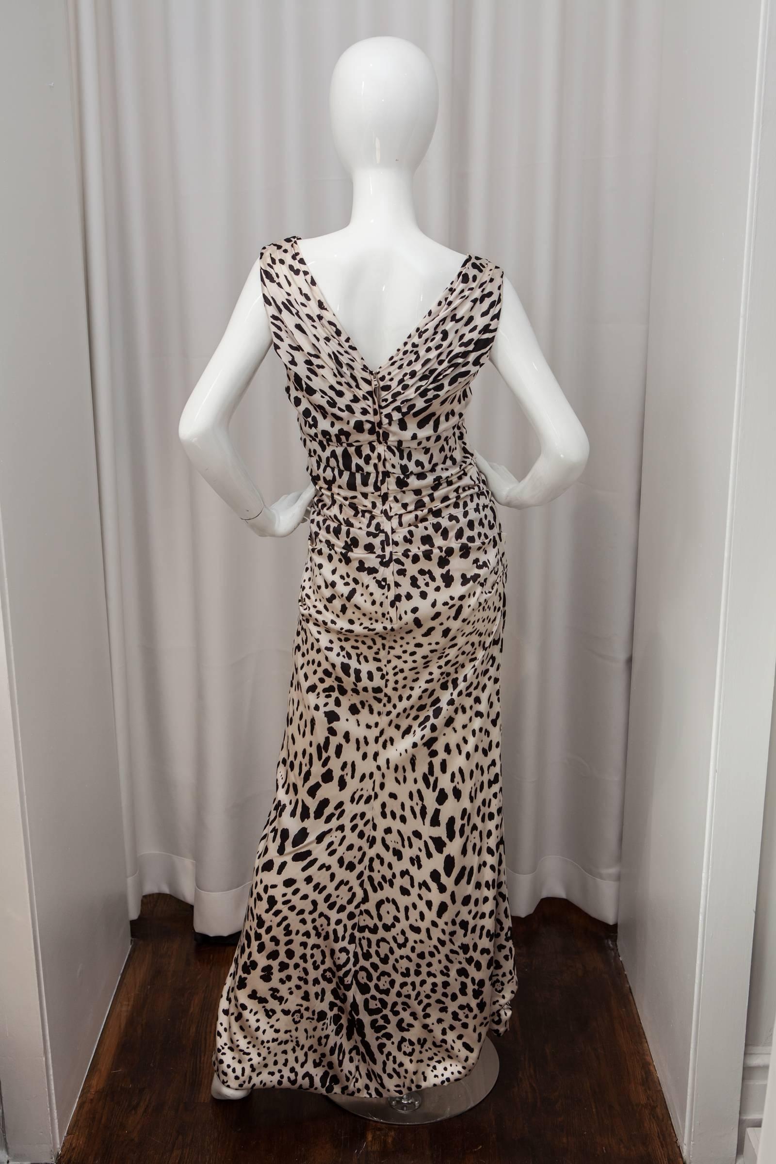 Black and Ivory leopard printed silk gown with back zip closure.