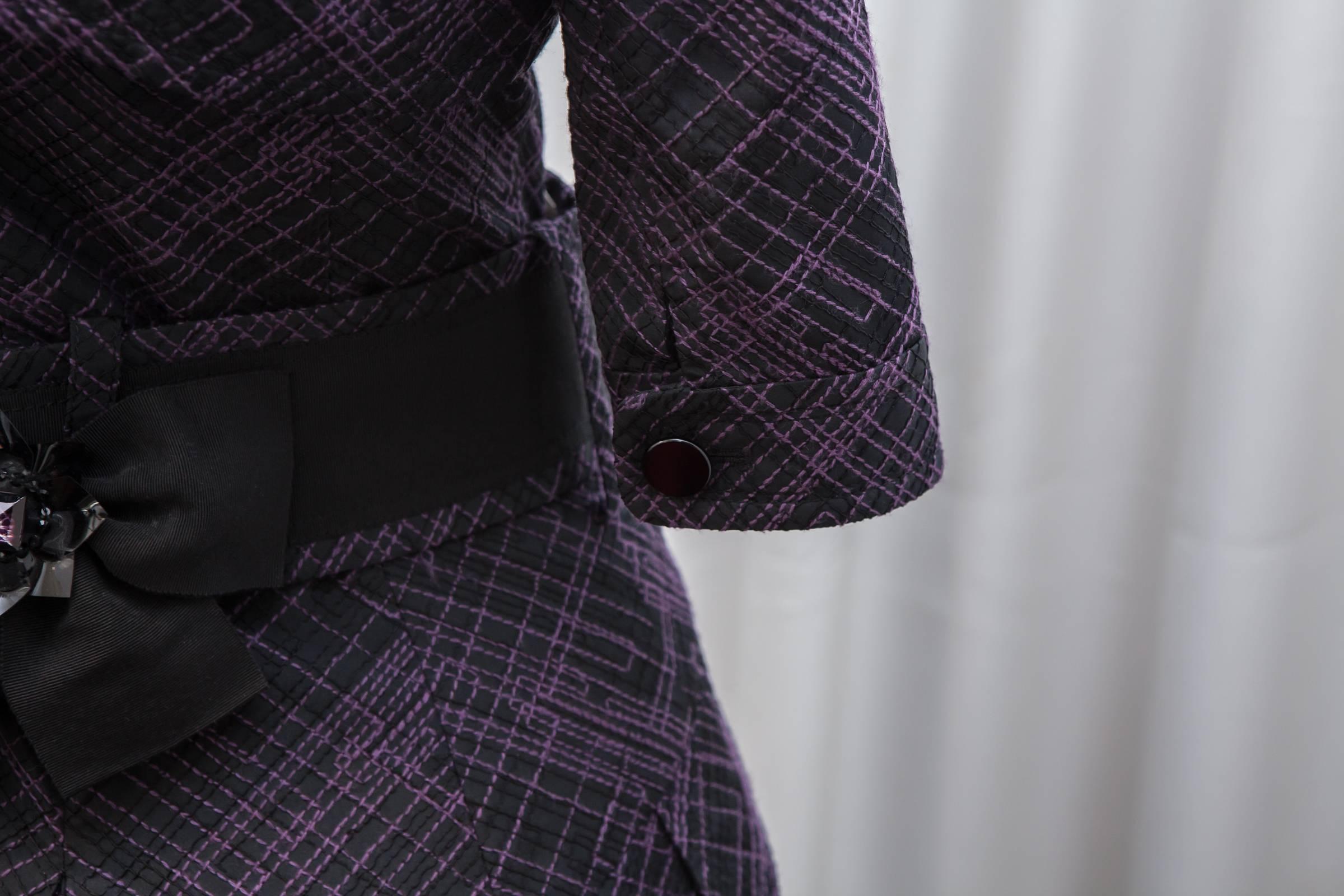 Carolina Herrera Purple and Black Patterned Gown In Excellent Condition In Bridgehampton, NY