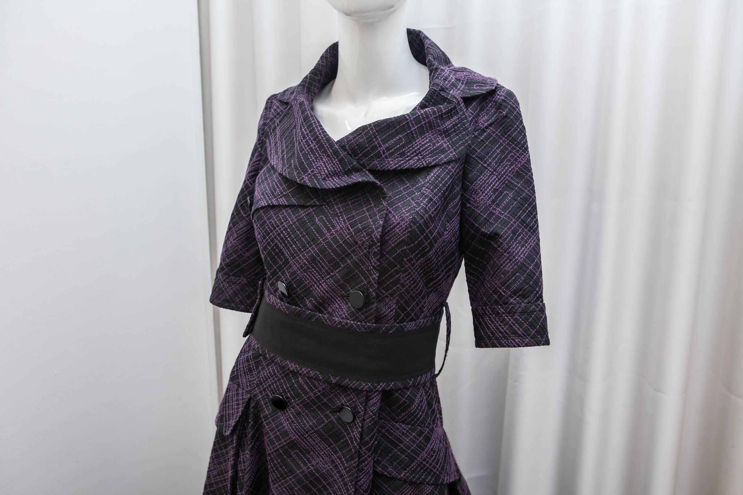 Women's Carolina Herrera Purple and Black Patterned Gown