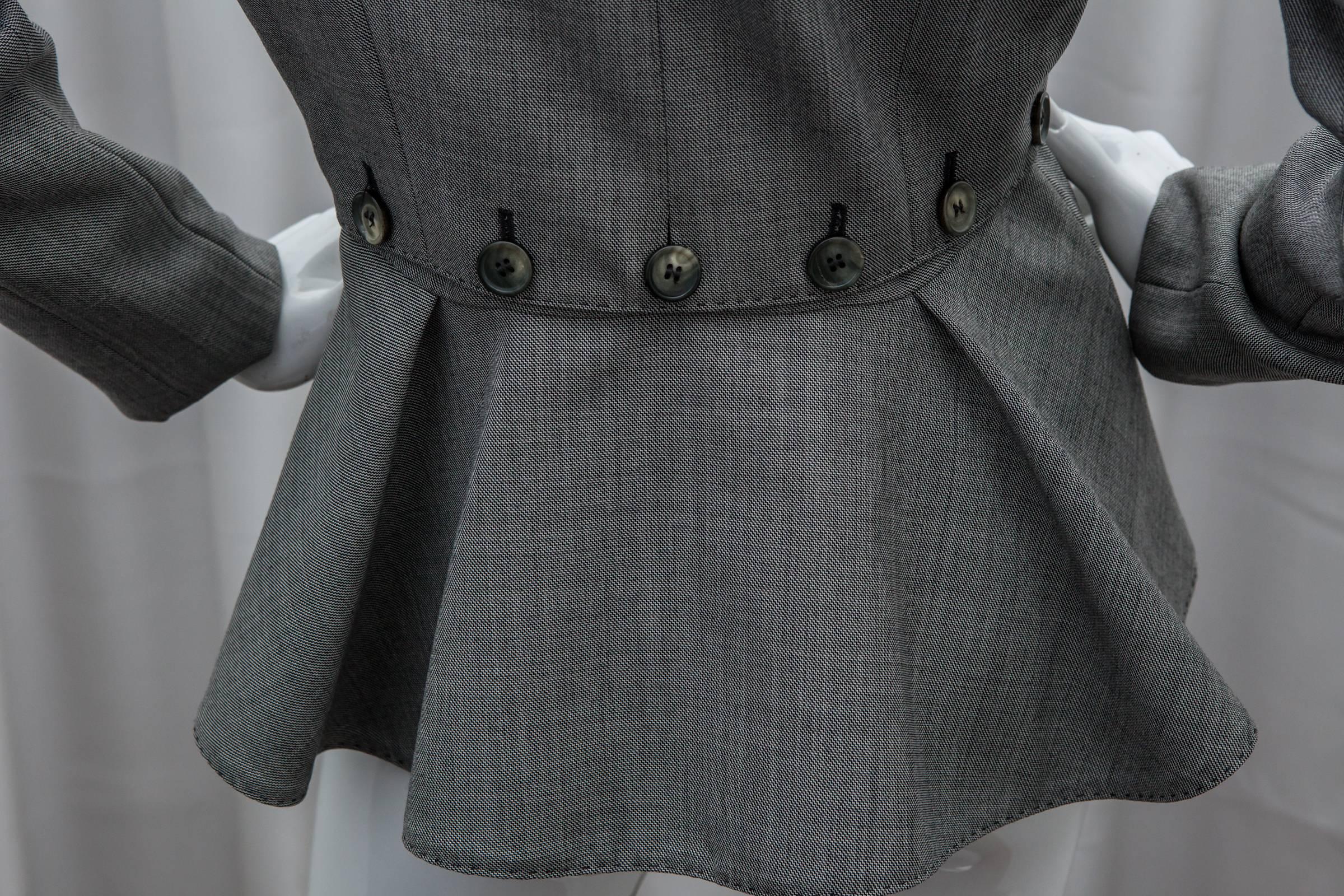 Alexander Mcqueen Grey Blazer with Button Detail  1