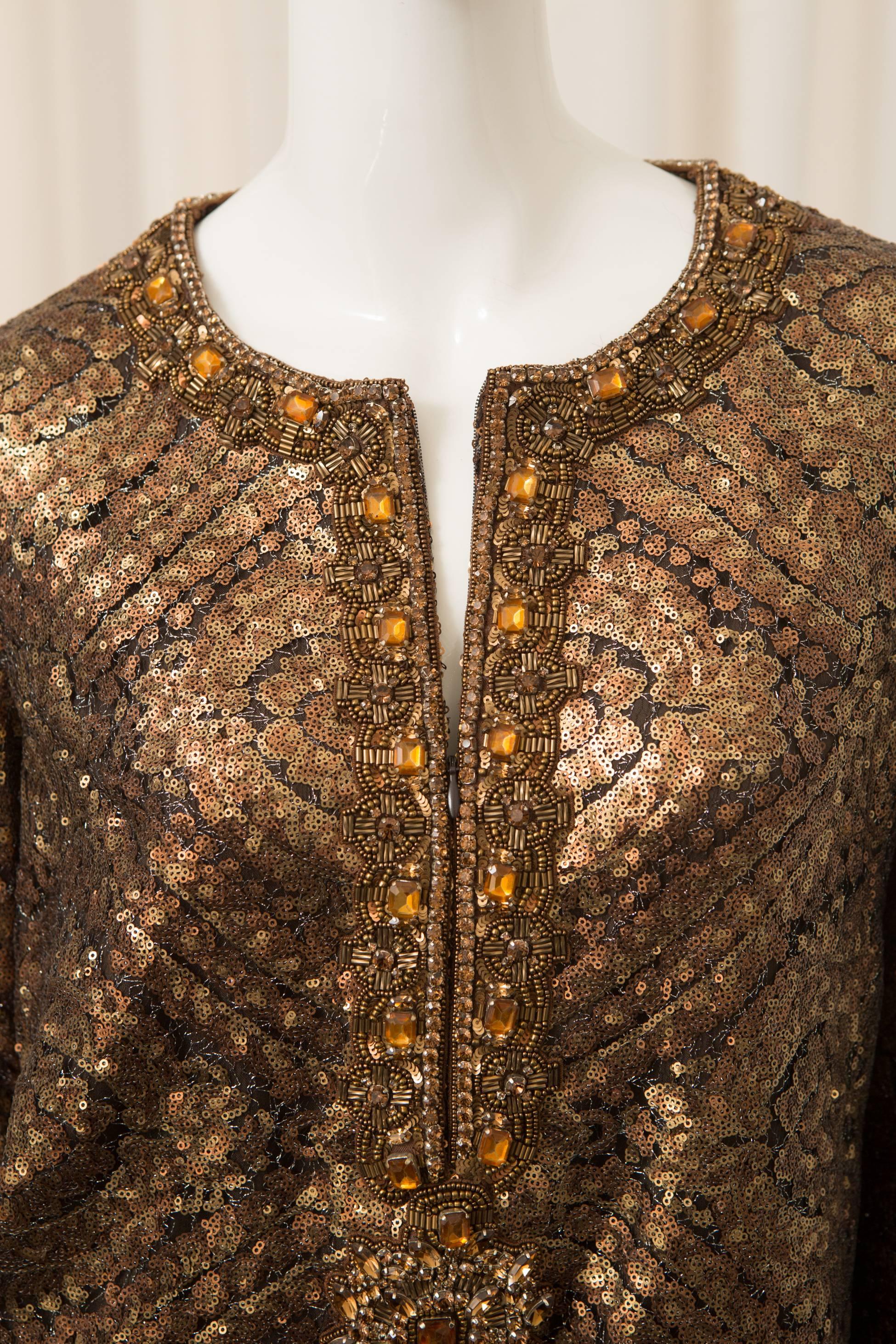Andrew GN Bronze Sequin Tunic Dress In Excellent Condition In Bridgehampton, NY
