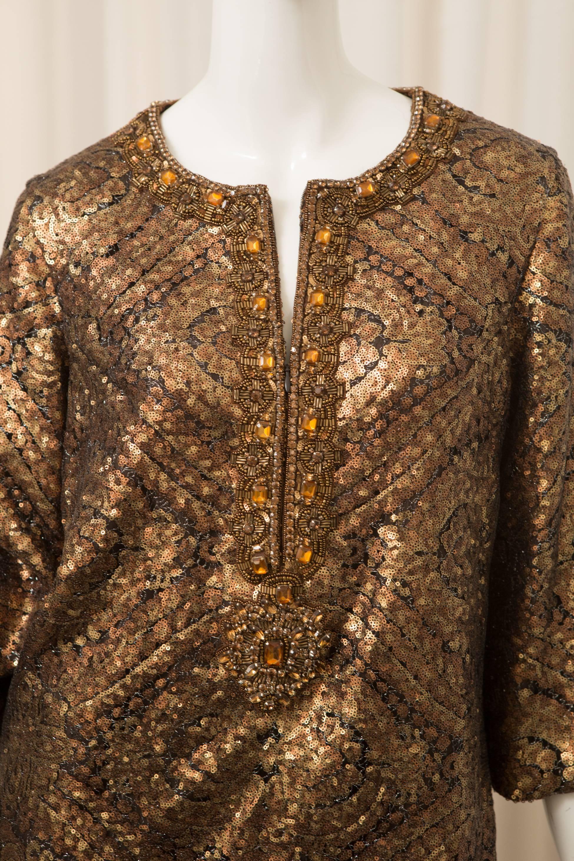 Brown Andrew GN Bronze Sequin Tunic Dress