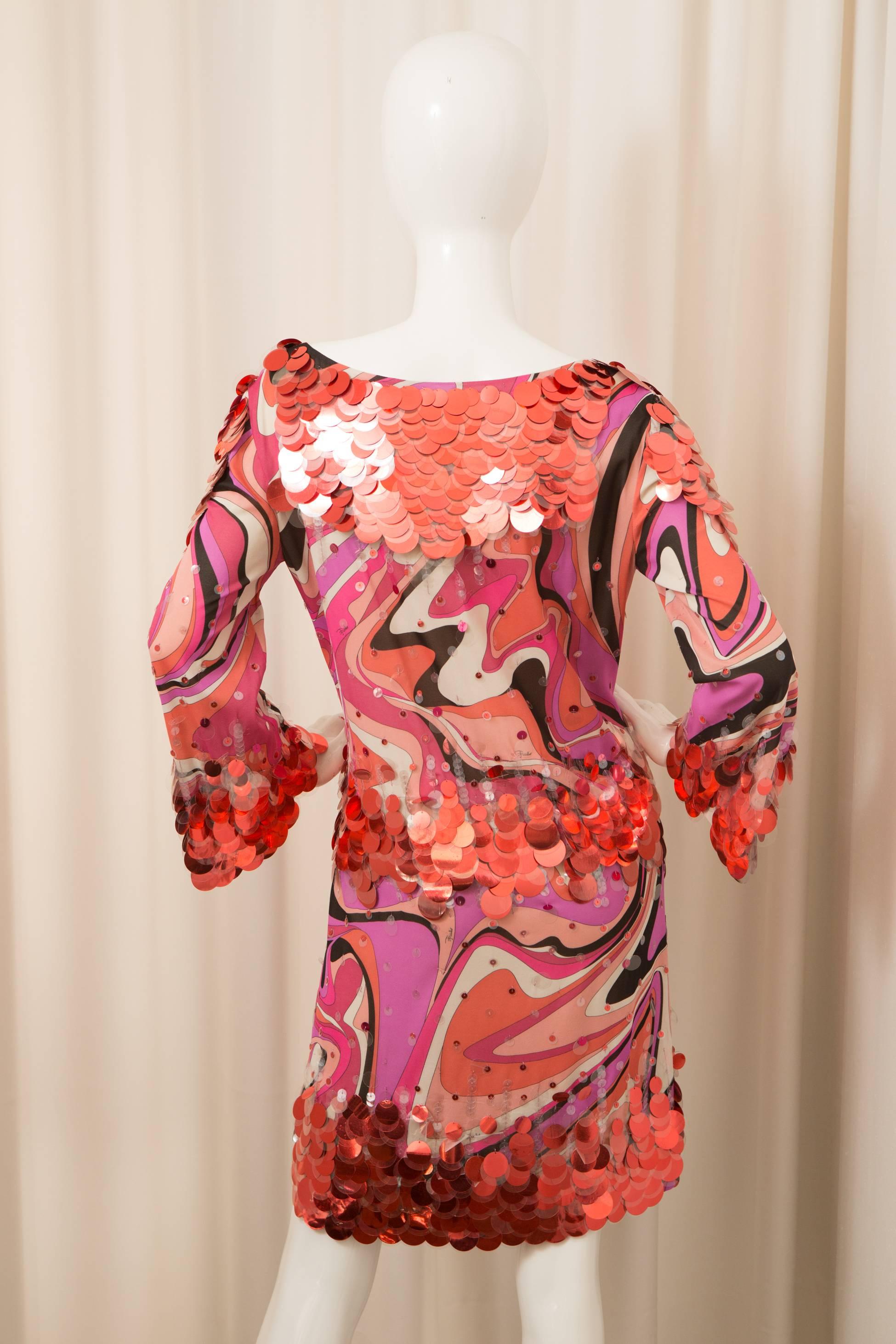 Women's Pucci Multi-Colored Shift Dress with Paillette Detail