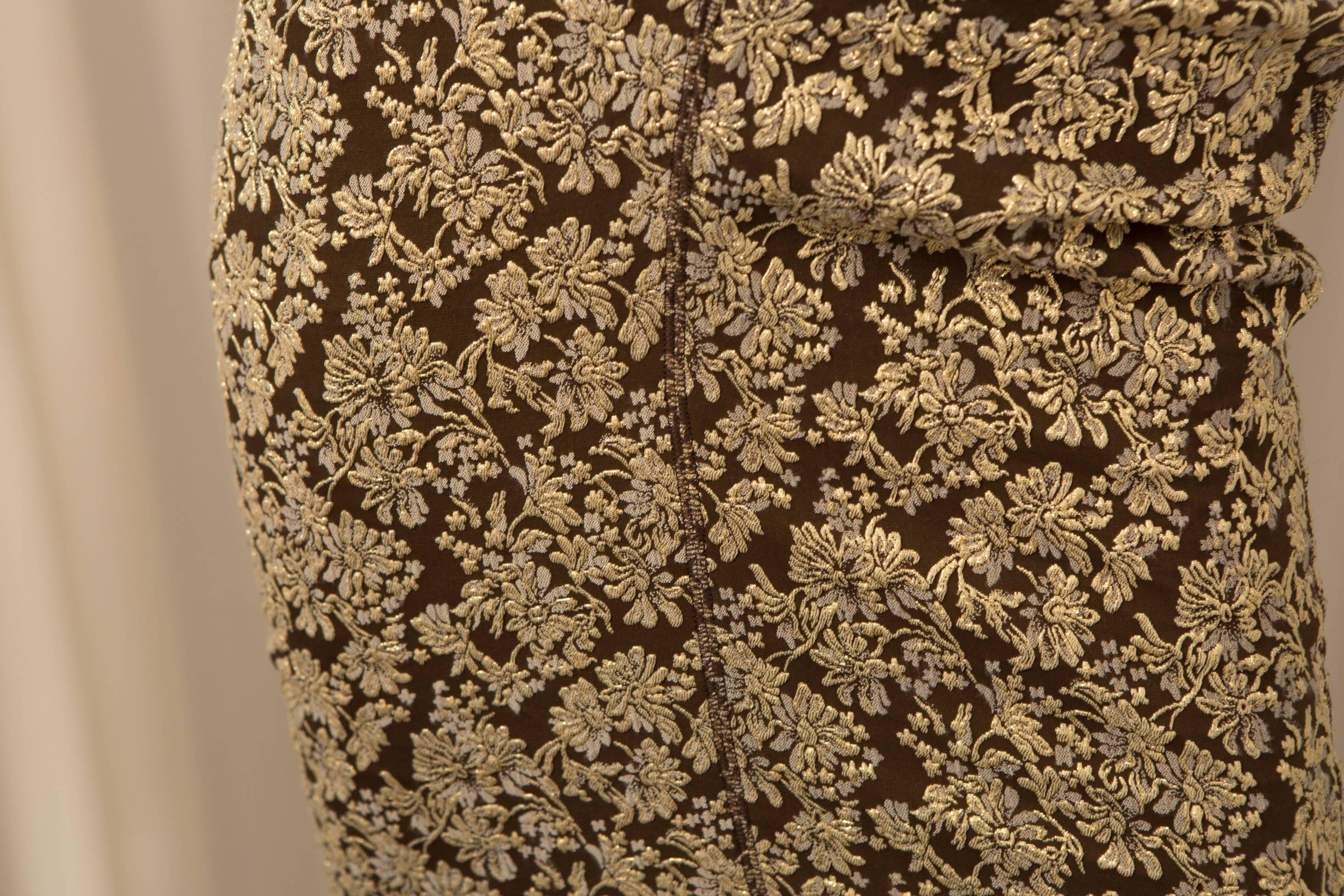 Marc Jacobs Gold and Brown Floral Brocade Dress 2