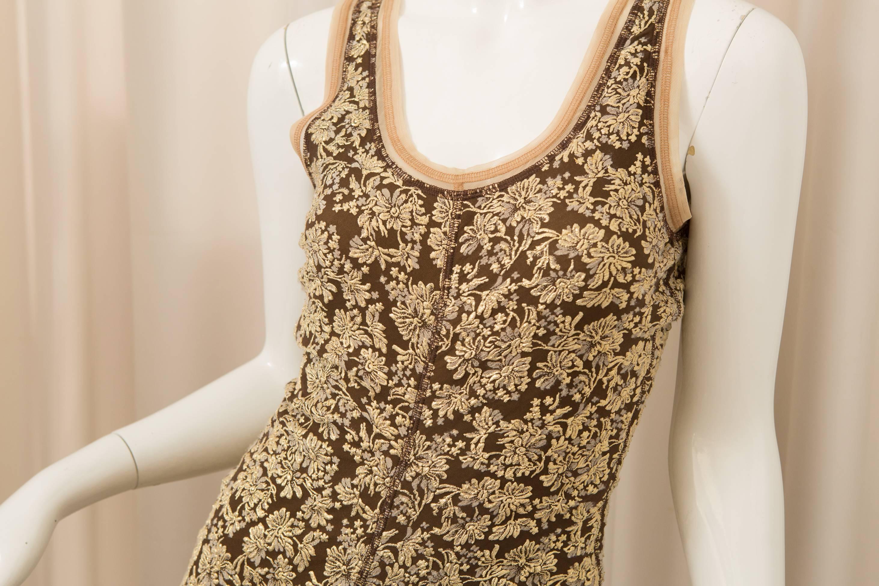 Marc Jacobs Gold and Brown Floral Brocade Dress In Fair Condition In Bridgehampton, NY
