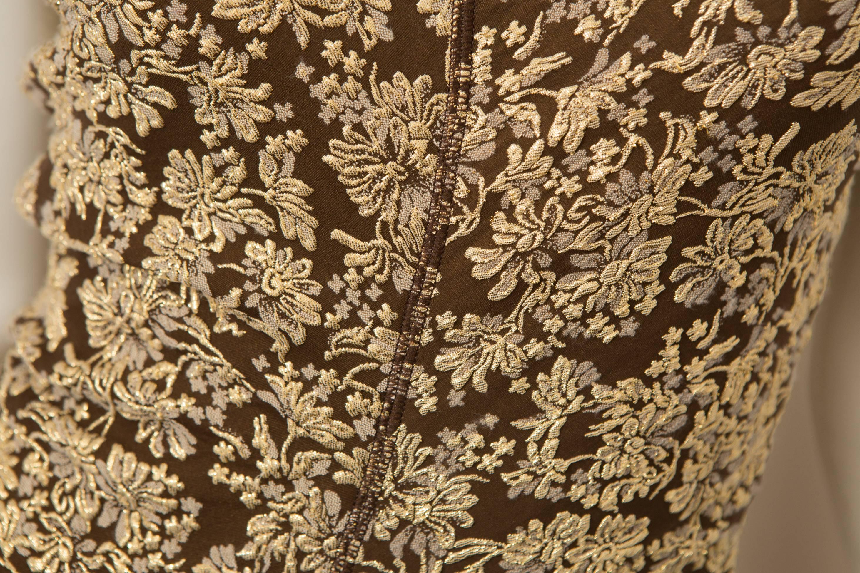Marc Jacobs Gold and Brown Floral Brocade Dress 3