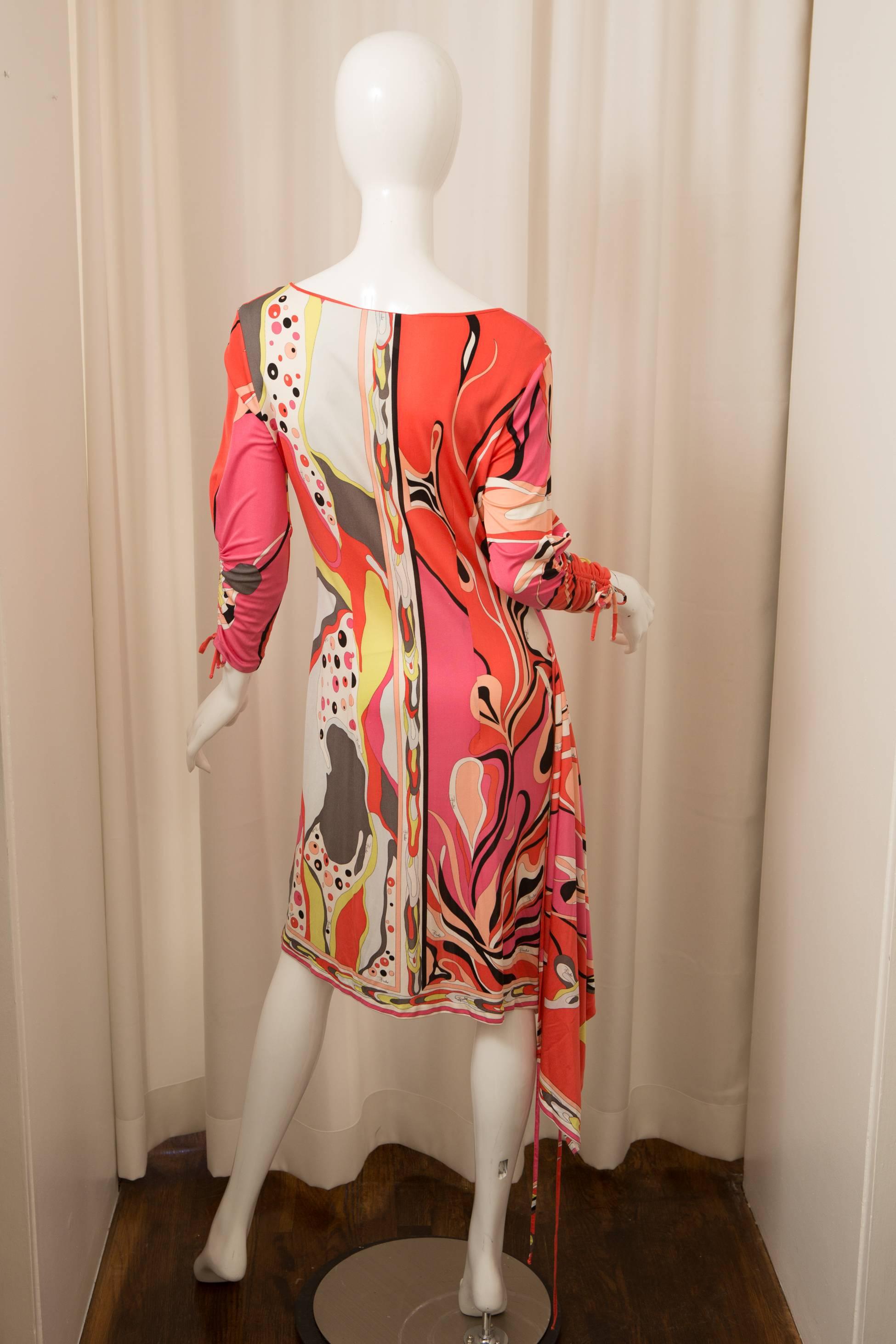 Emilio Pucci Silk  Signature Printed Dress In Excellent Condition In Bridgehampton, NY