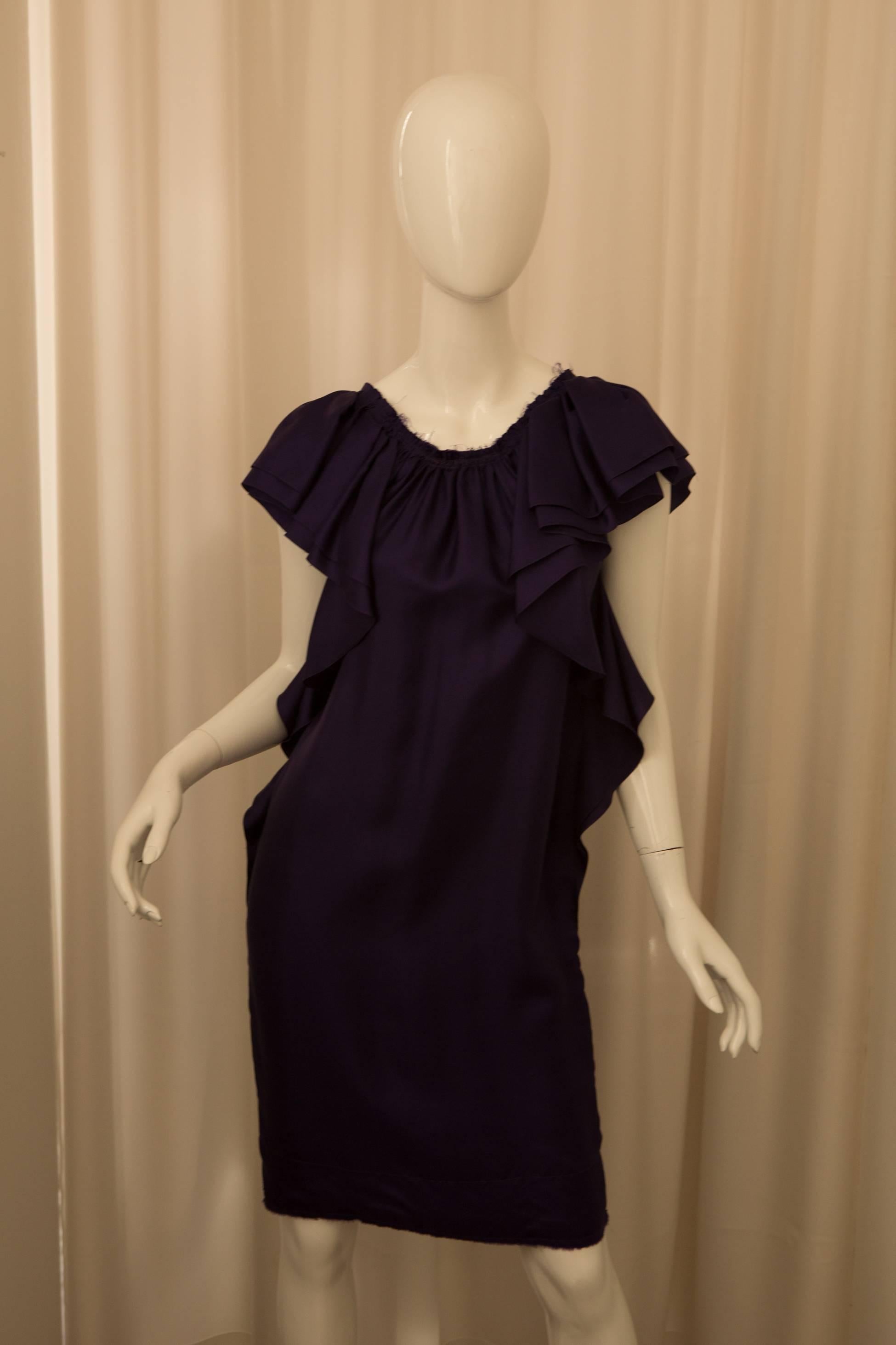 Black Lanvin Silk Purple Ruffle Dress