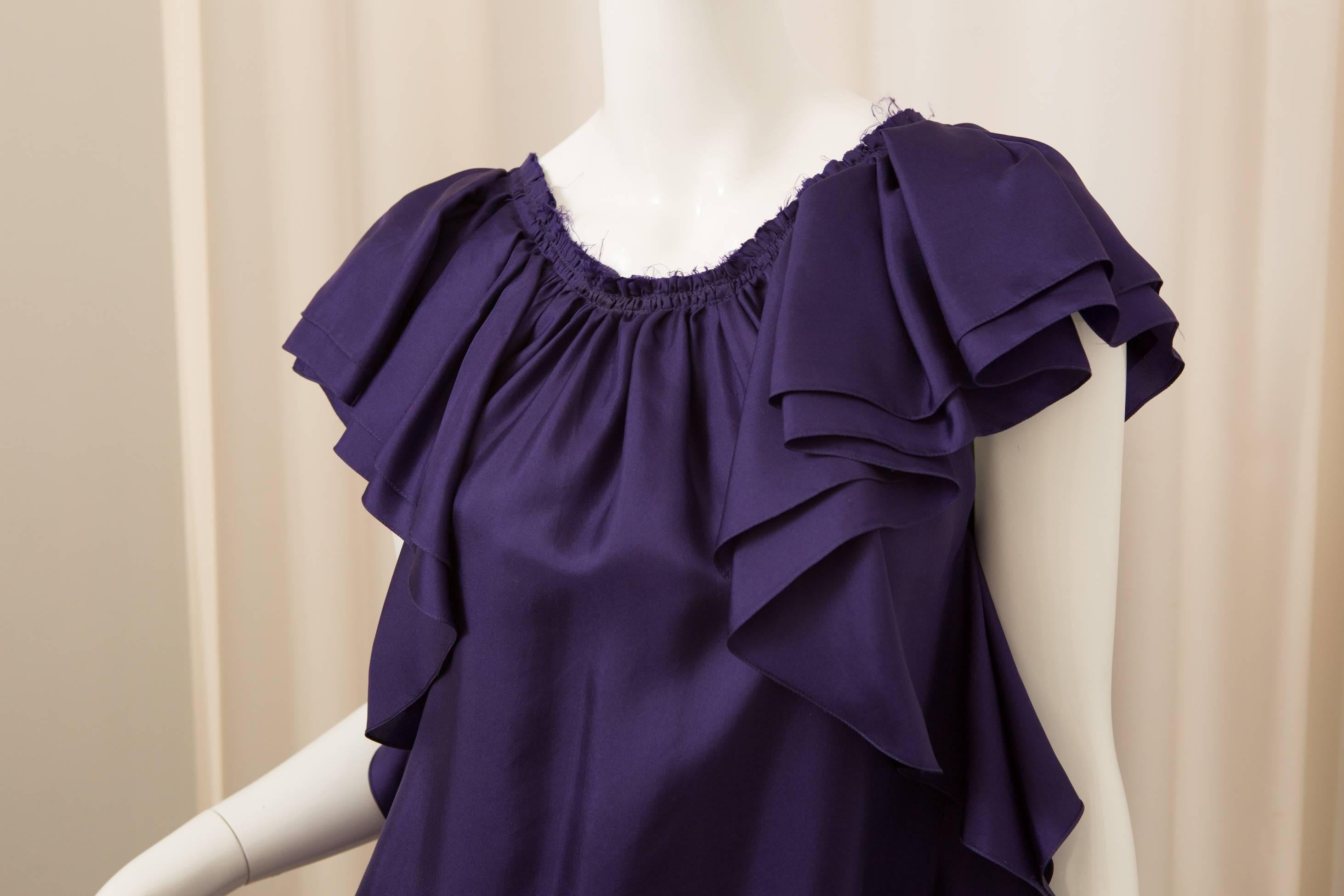 Lanvin Silk Purple Ruffle Dress In Excellent Condition In Bridgehampton, NY