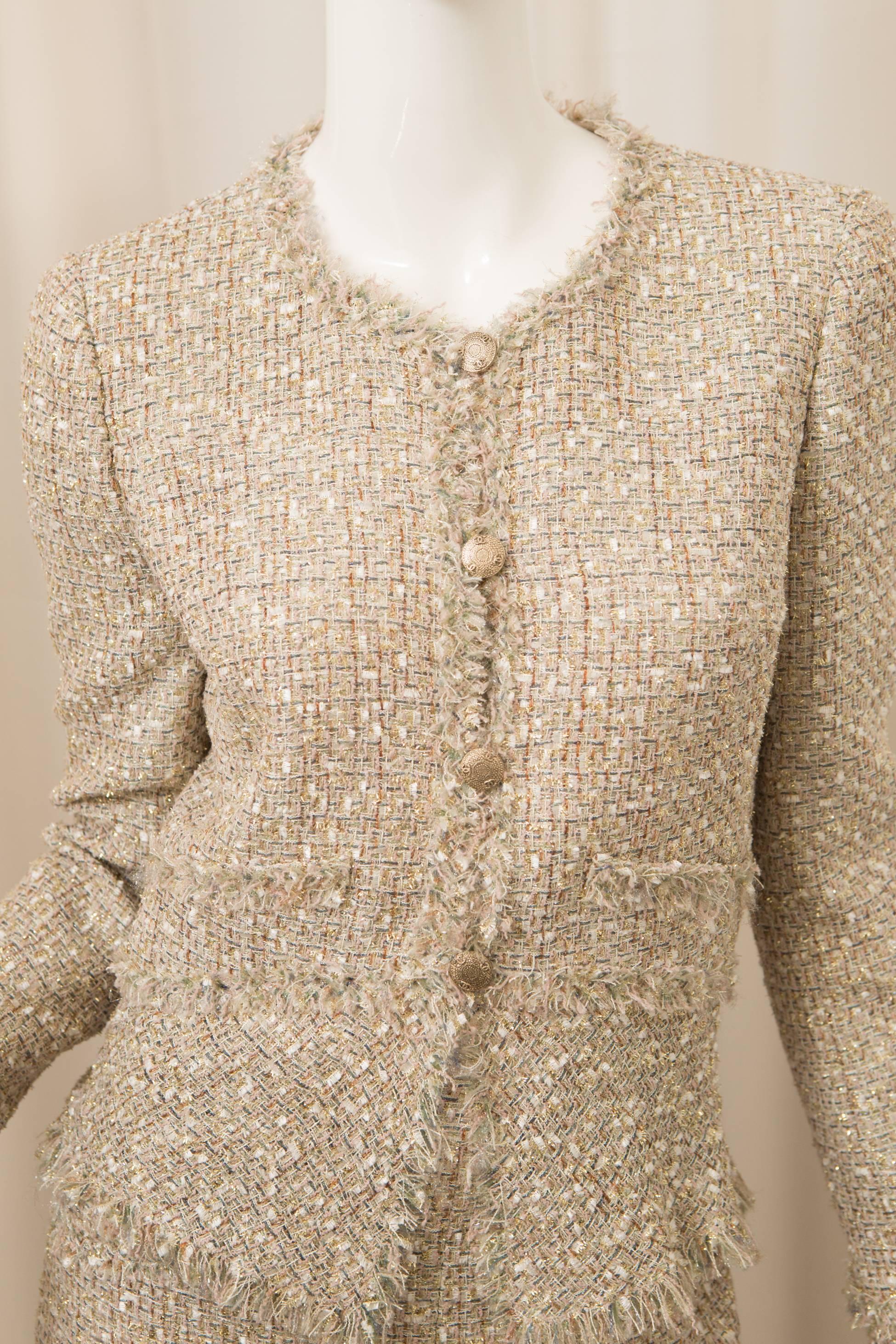 Women's Chanel Two Piece Metallic Tweed Skirt Suit