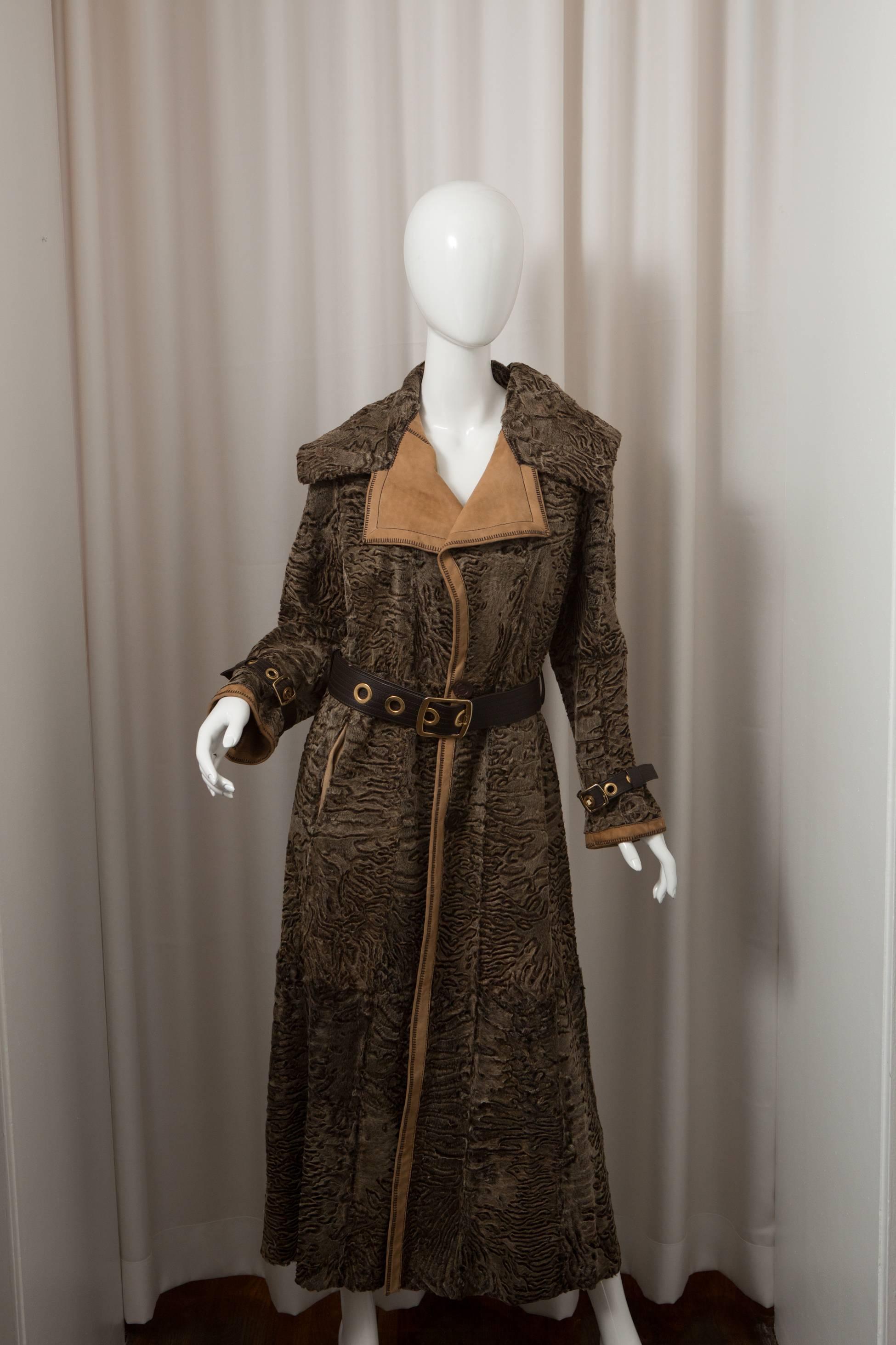 Brown coat with belt gold hardware, reversable  