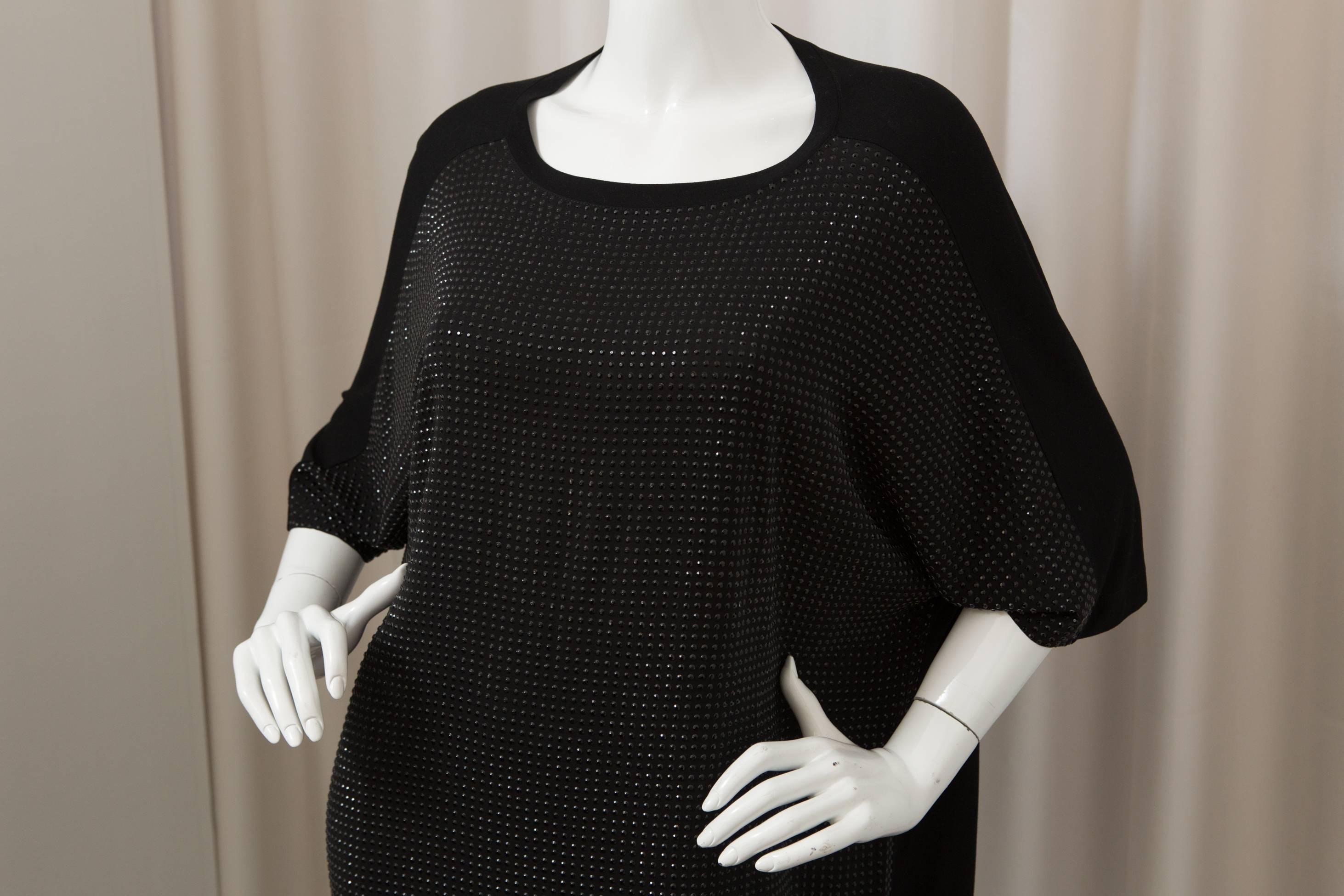 Gucci Black Tunic Top with Crystal Front Detail In Excellent Condition In Bridgehampton, NY