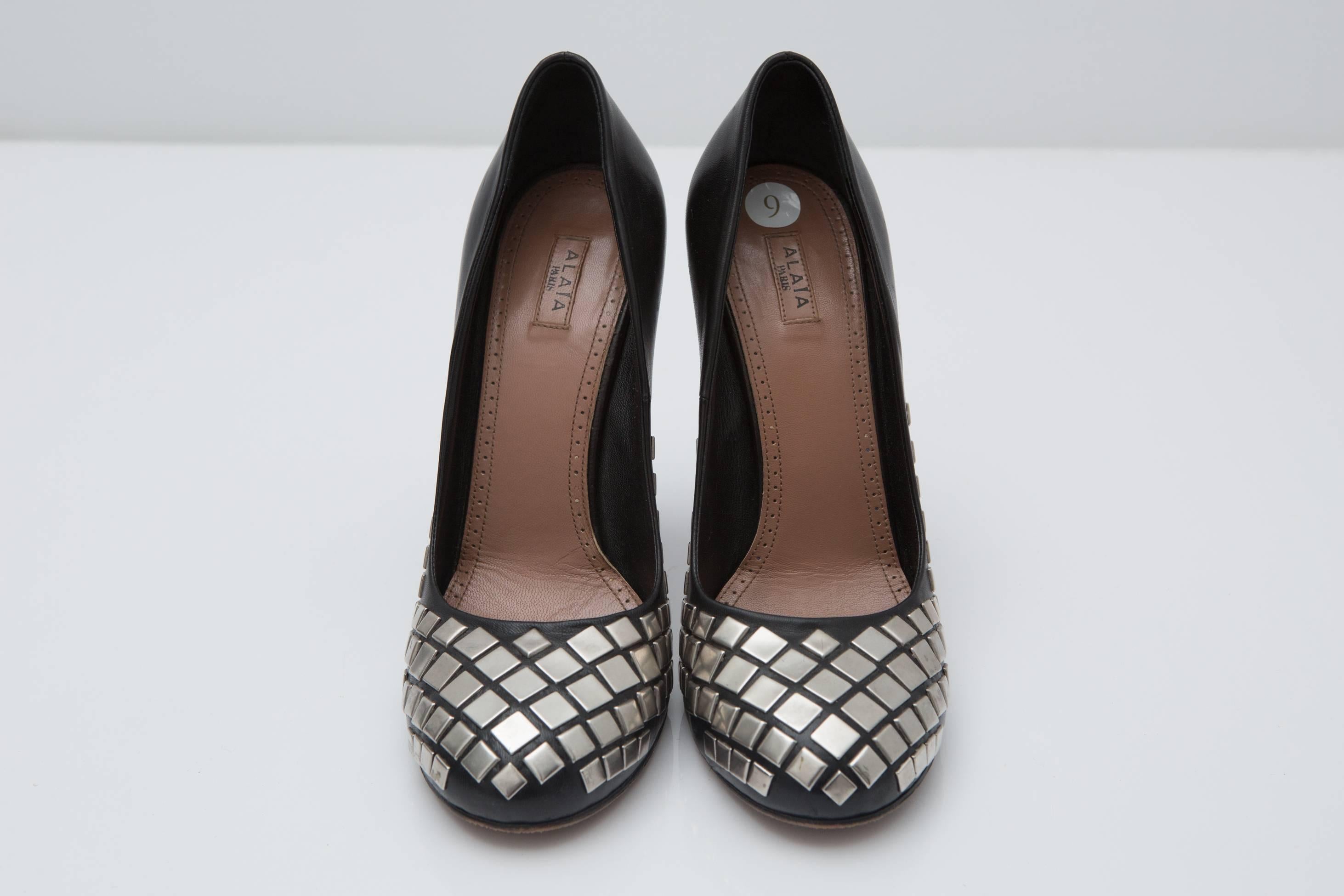 Women's Alaia Black Heeled Pumps with Silver Stud Detail