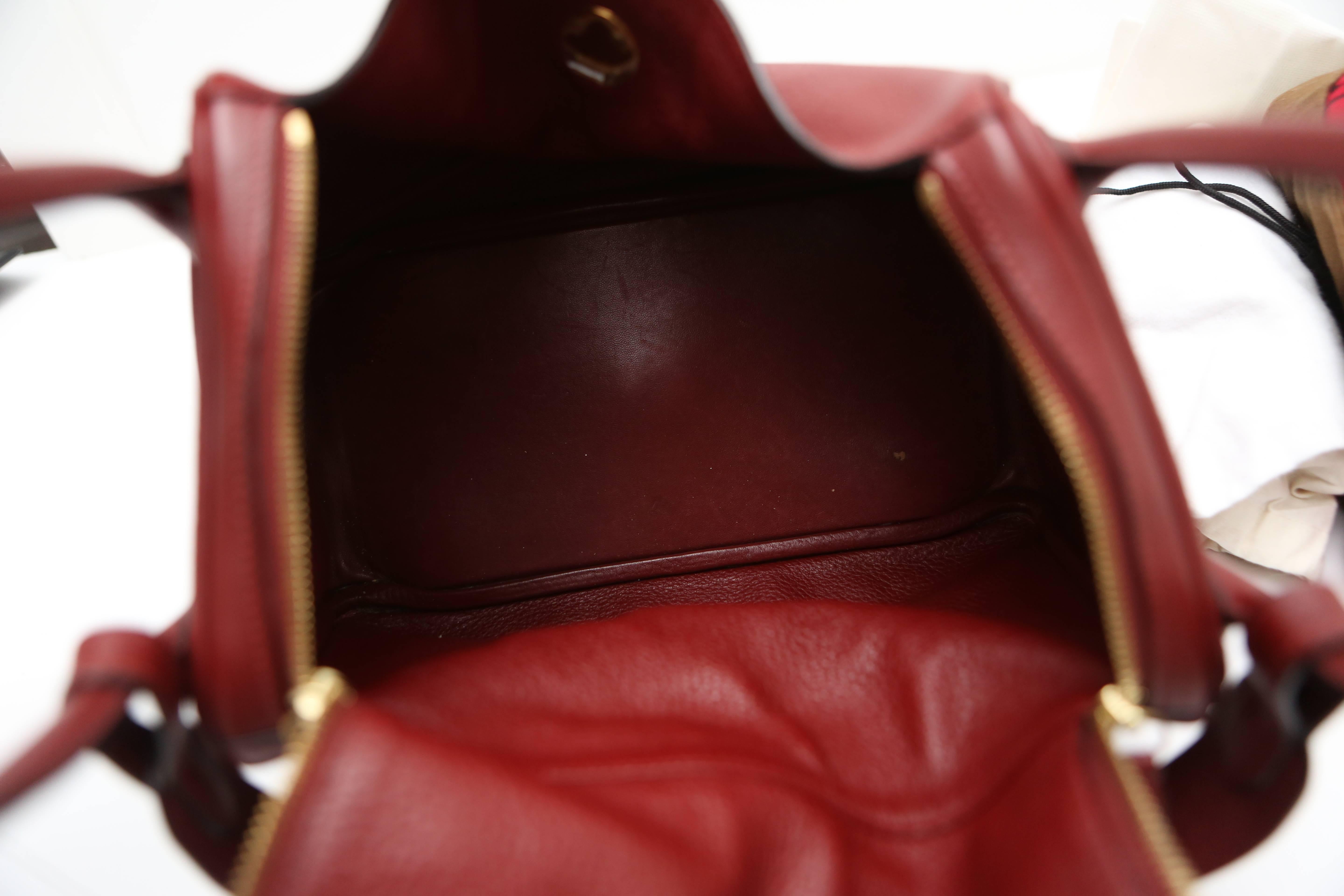 Brown Hermes Lindy Burgundy Bag with Gold Hardware For Sale