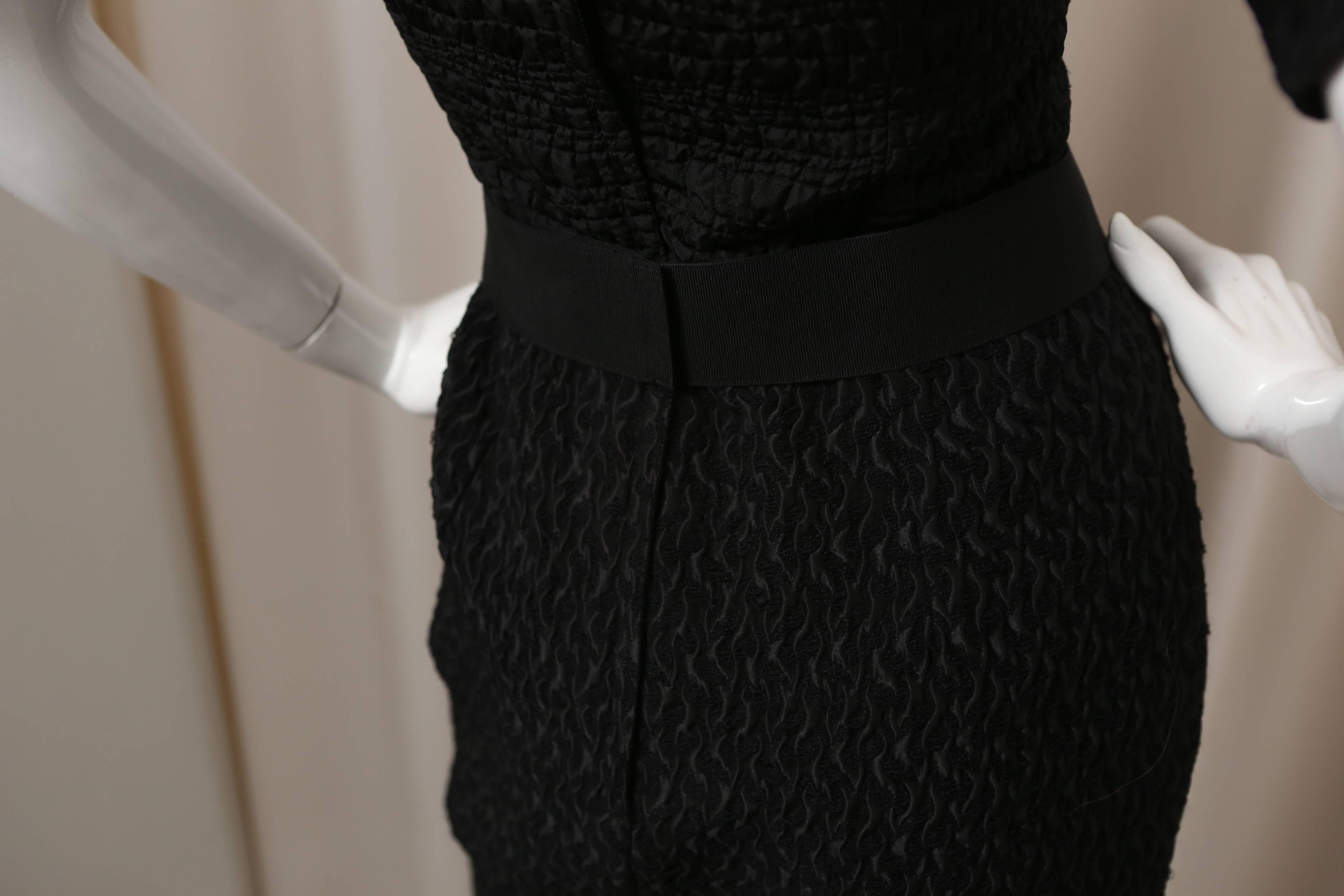 Women's Dolce & Gabbana Puff-Sleeved Black Textured Dress with Attached Belt