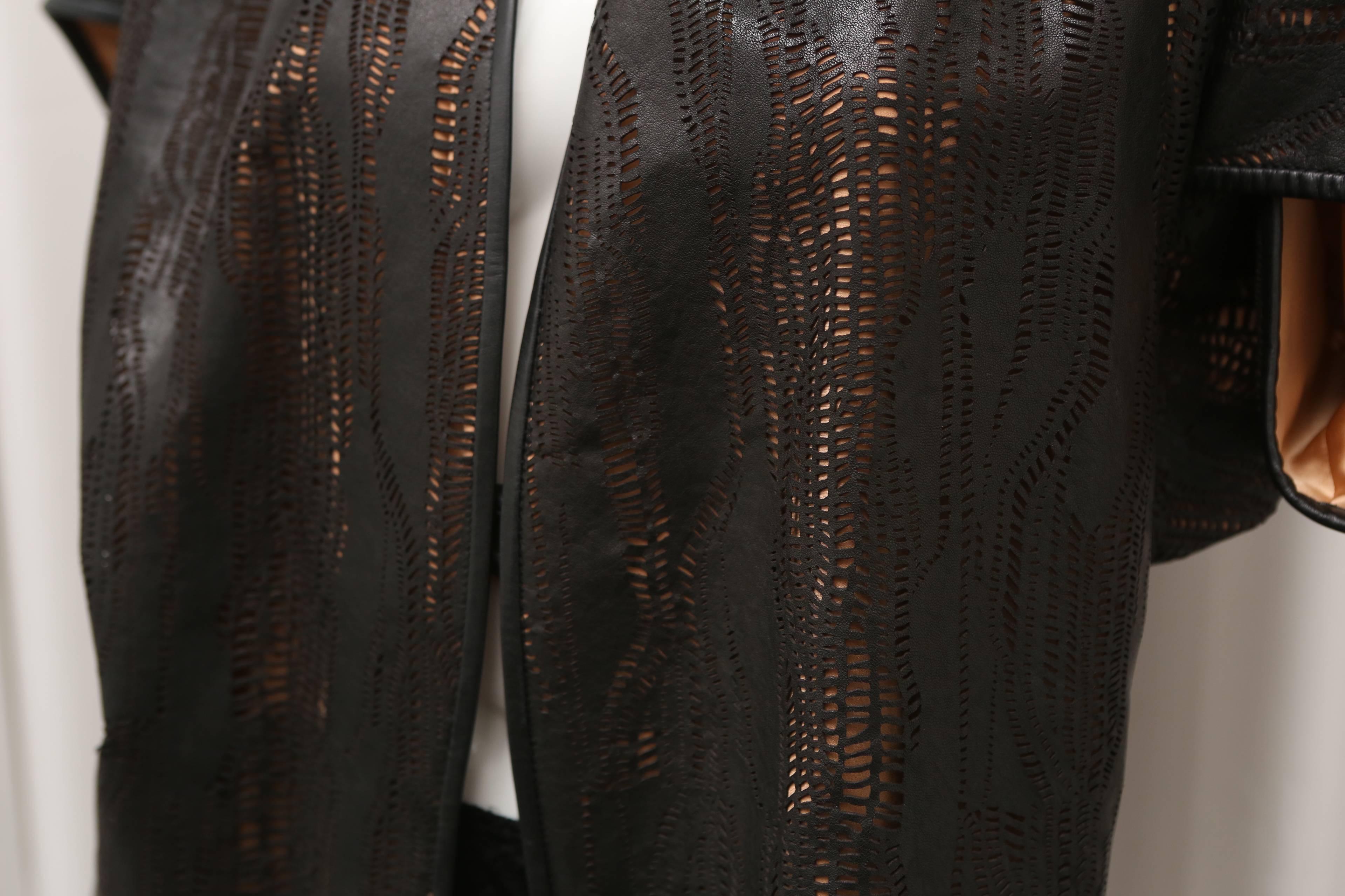Black Zero Maria Cornejo Leather Lazer Cut 'Kimono' Style Jacket For Sale