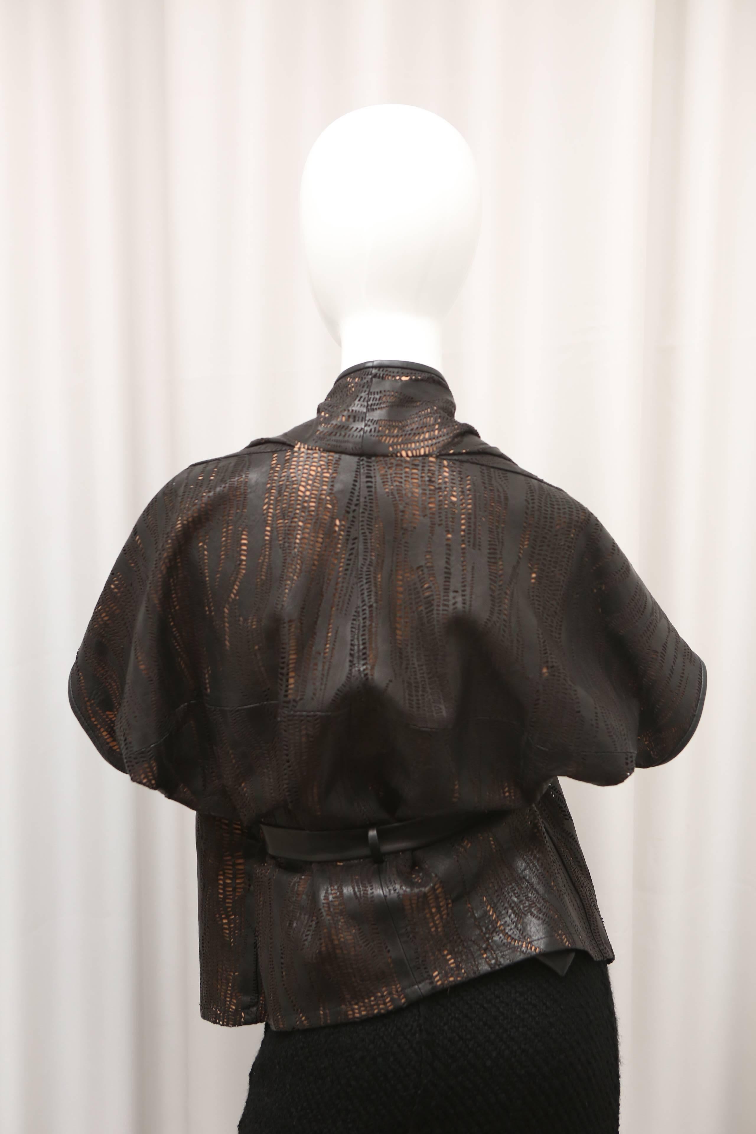 Black lambskin lazer cut 'kimono' style jacket with a blush silk lining. New With Tags! 