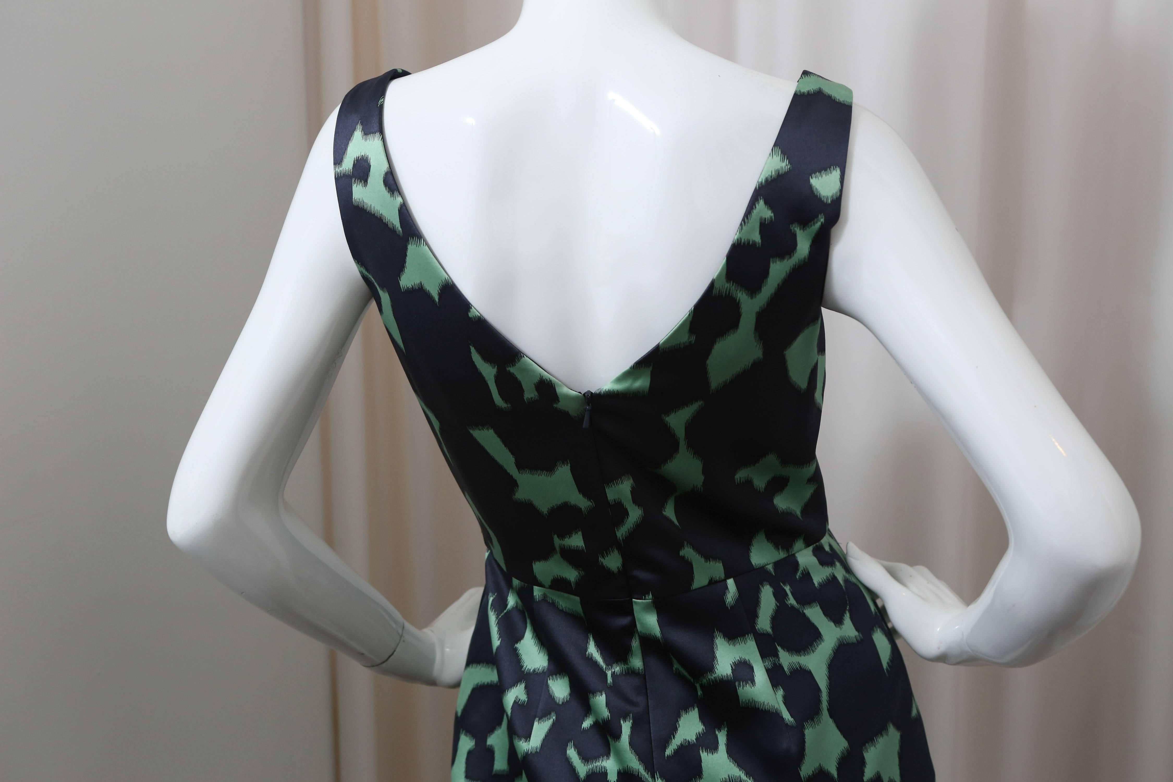 Lela Rose Green & Blue Patterned Cocktail Dress In Excellent Condition In Bridgehampton, NY