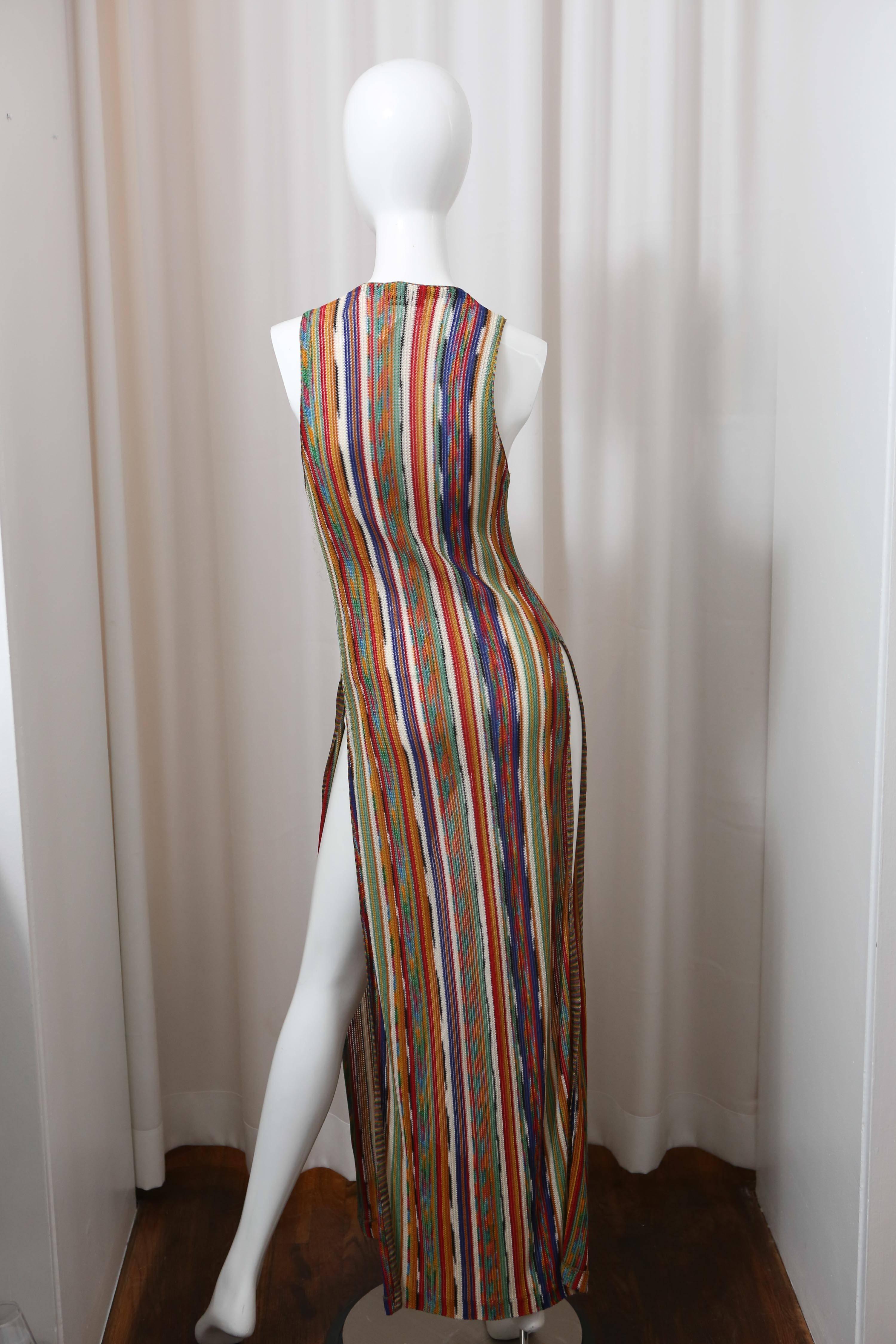 Silk knit striped multicolored long vest.