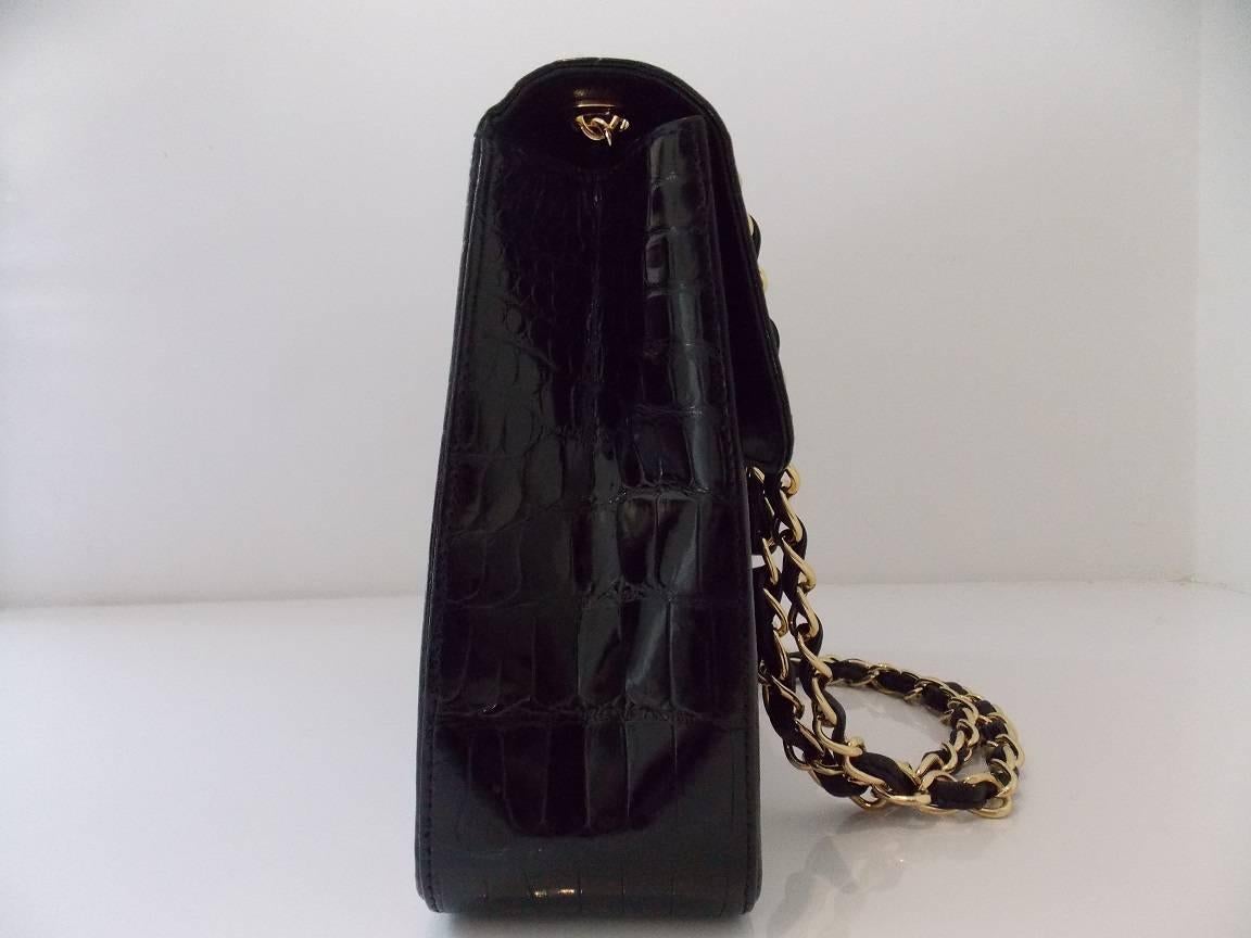 Chanel Black Crocodile Single Flap Handbag 2