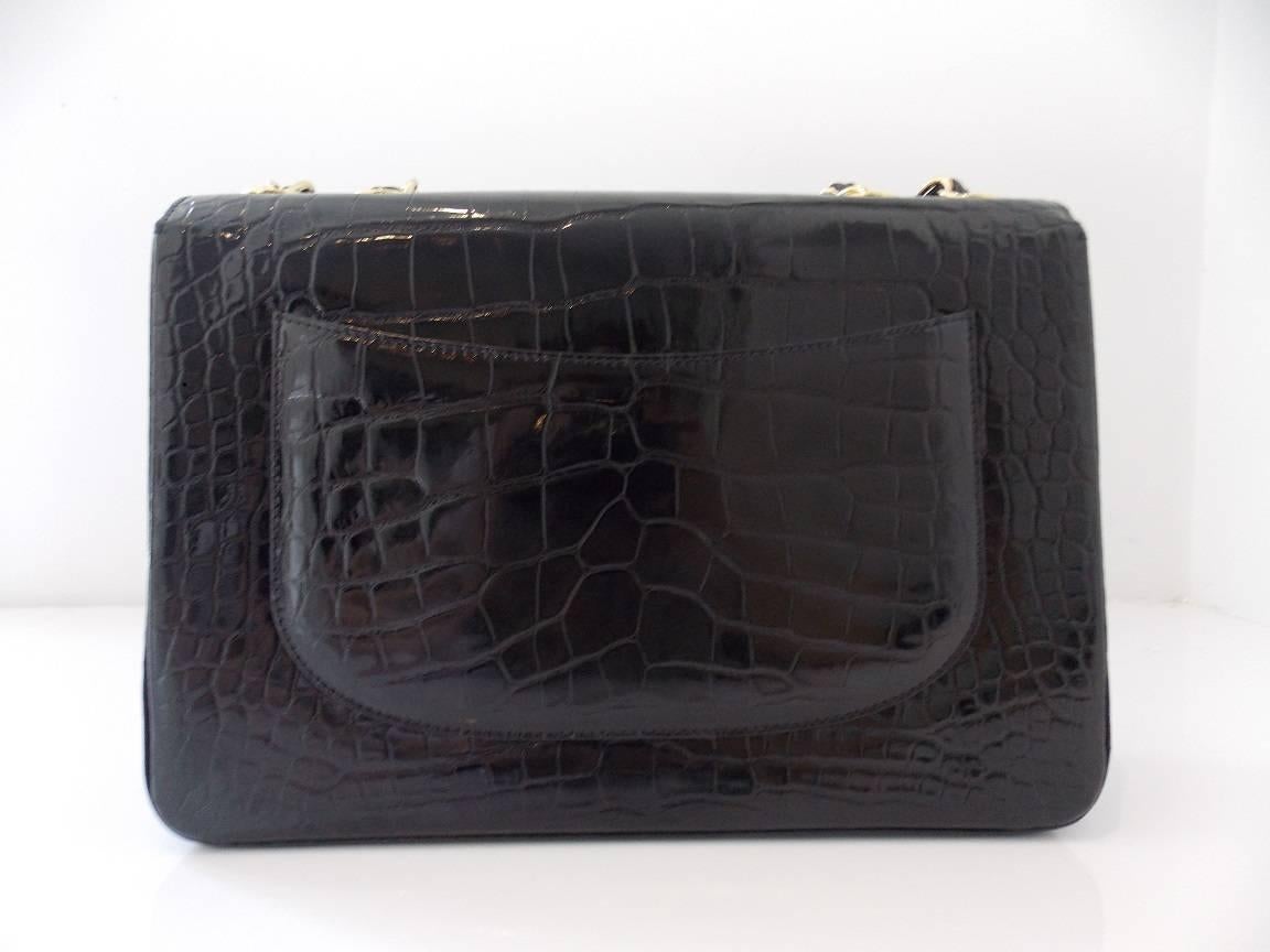Chanel Black Crocodile Single Flap Handbag 3