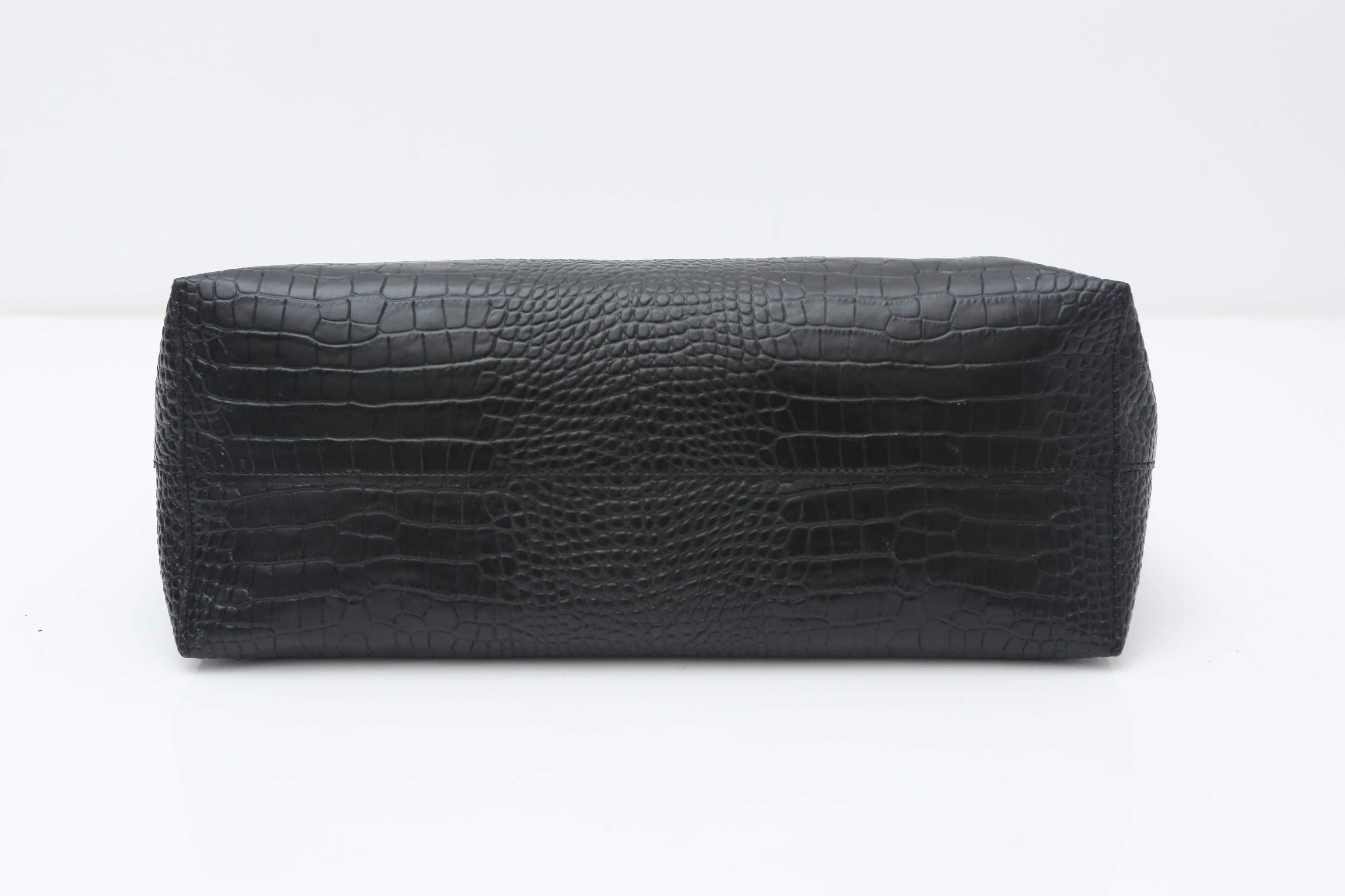 Robert Clergerie Black Leather Embossed Tote In Excellent Condition For Sale In Bridgehampton, NY